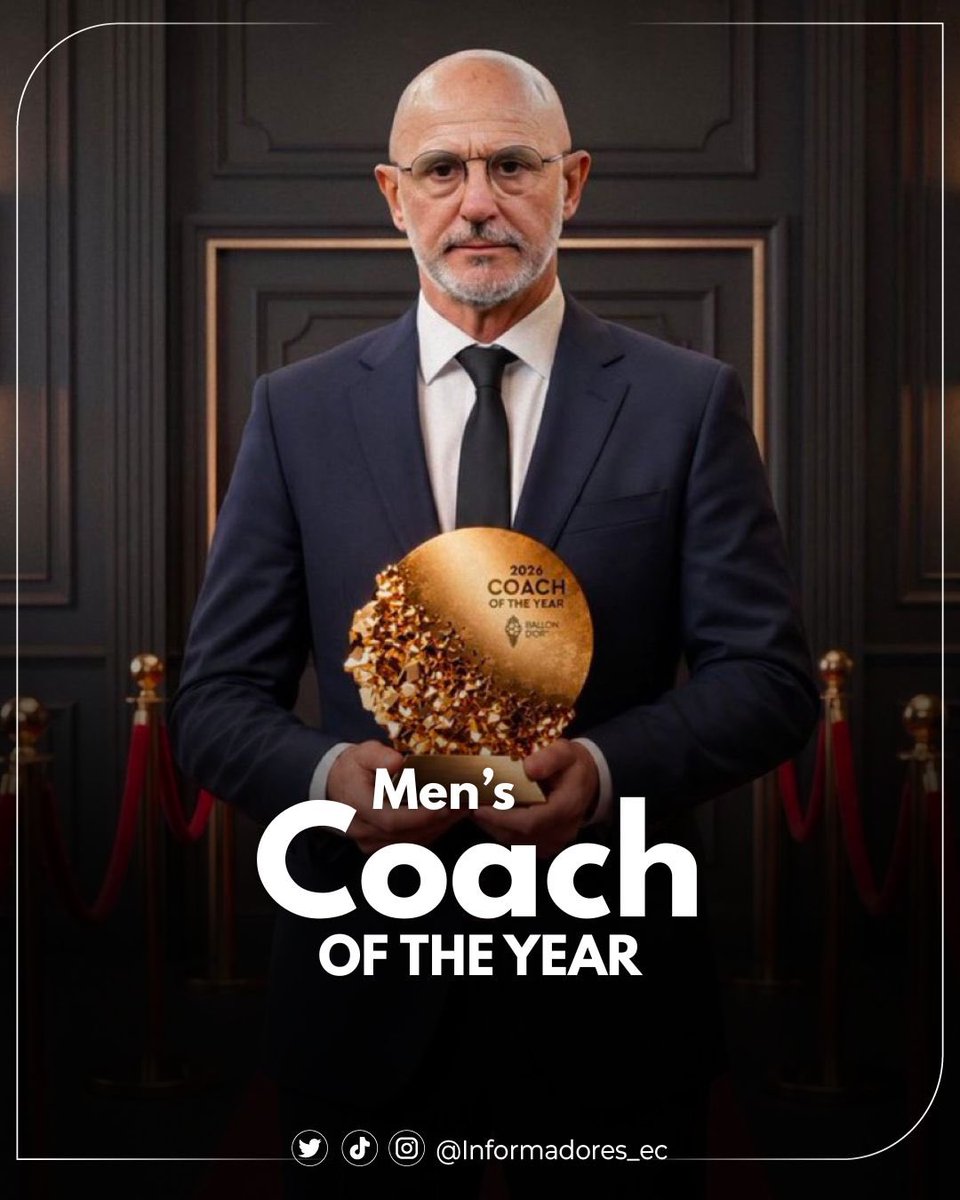 Informadores_ec's tweet photo. 🏆 LUIS DE LA FUENTE, MEJOR ENTRENADOR MASCULINO DEL AÑO

🇪🇸 El seleccionador de España se lleva el reconocimiento en la gala del Balón de Oro 2026, tras una temporada marcada por el éxito al frente de la selección española. https://t.co/p37DxeY5C1