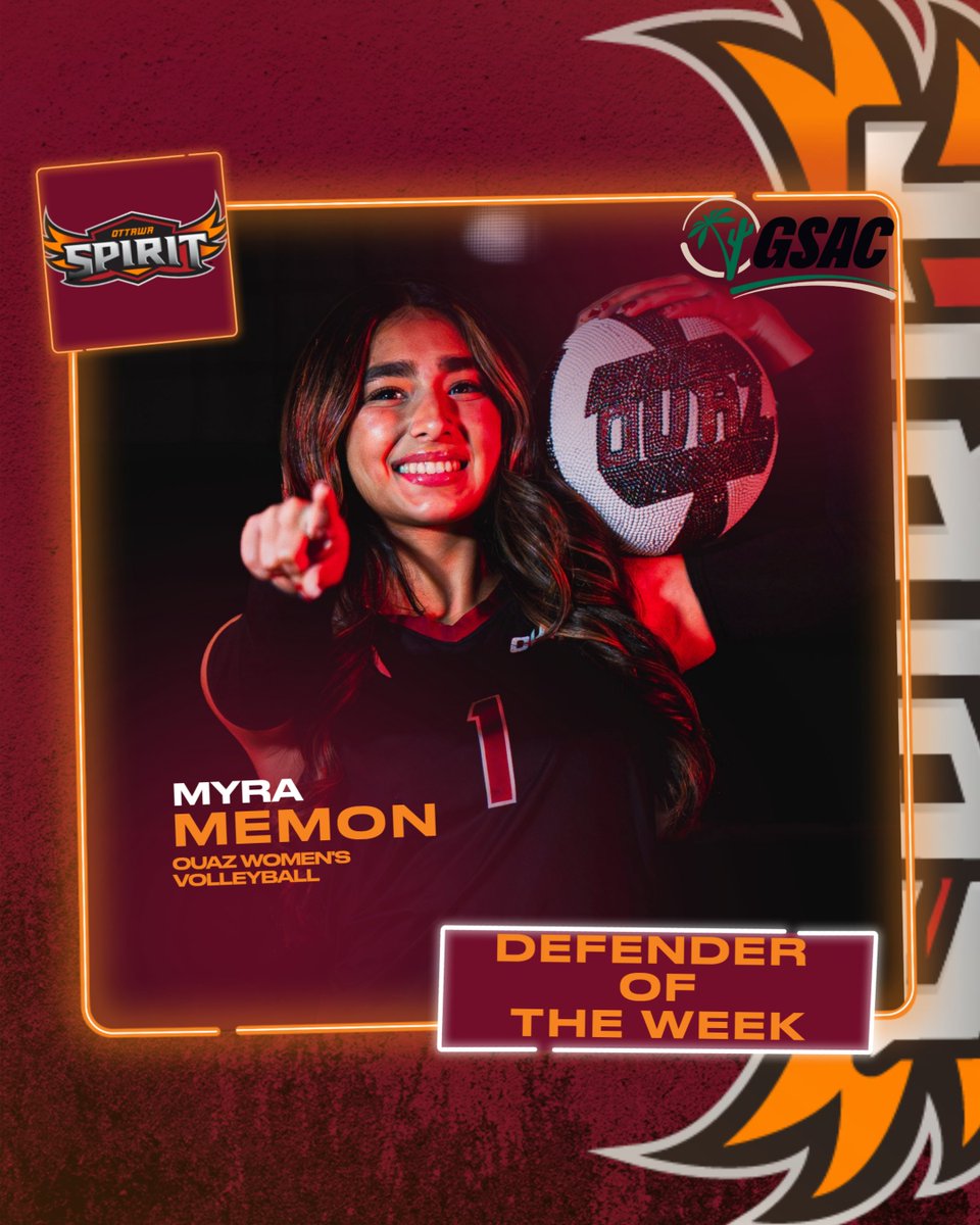 OUAZSpirit's tweet photo. Congratulations to Elisa Saunders (Attacker) and Myra Memon (Defender) of @OUAZWVB on earning @gsacsports Women's Volleyball Player of the Week Honors!

#WeAreOUAZ https://t.co/5An6EZBHC4