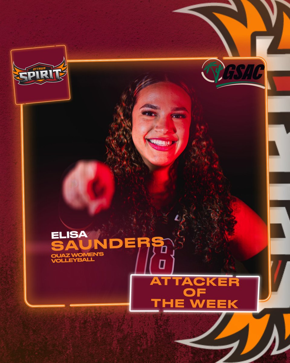 OUAZSpirit's tweet photo. Congratulations to Elisa Saunders (Attacker) and Myra Memon (Defender) of @OUAZWVB on earning @gsacsports Women's Volleyball Player of the Week Honors!

#WeAreOUAZ https://t.co/5An6EZBHC4