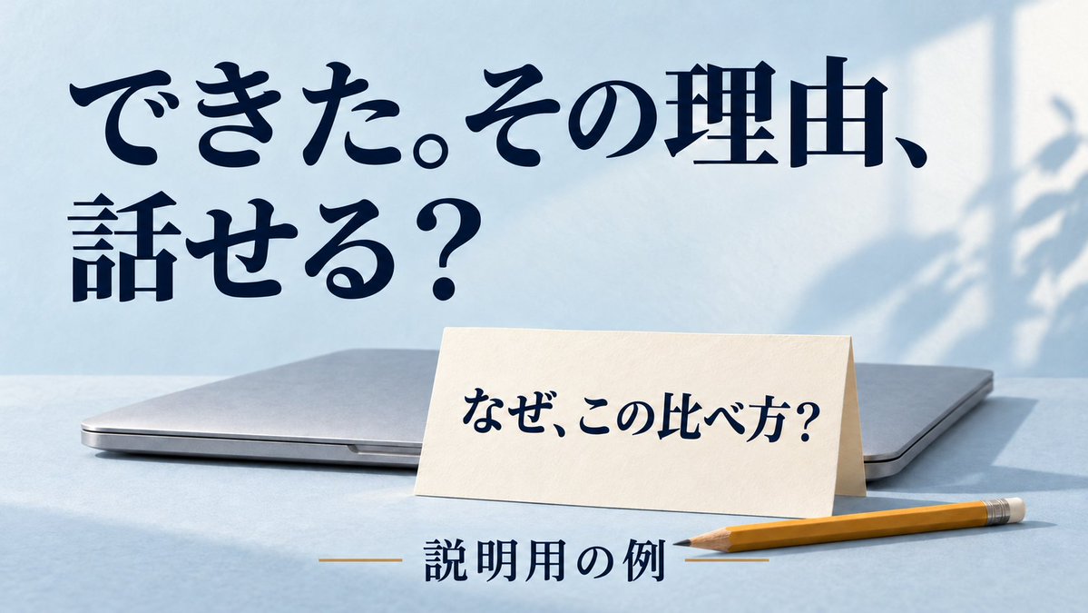 EduCraftCreate's tweet photo. できた。その理由、話せる？

コンサルタントの実験を読み、課題の成績と本人の知識を分けて考えました。

説明用の例：AIと表をまとめたあと、画面を閉じて「なぜ、この比べ方？」と問う。学習効果が実証された方法ではなく、次の疑問を探す提案です。noteに整理しました。
https://t.co/pf0Rmj2u3F https://t.co/MMCVhPvpWV