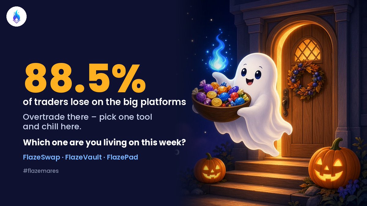 FlazeCoin's tweet photo. Overtrading hits different after dark 👀

88.5% of traders lose on the big platforms — pick one tool and chill here.
FlazeSwap · FlazeVault · FlazePad → https://t.co/euKubbI9oI

Which one are you living on this week?
A) Swap  B) Vault  C) Pad https://t.co/J3cNlmB0jm