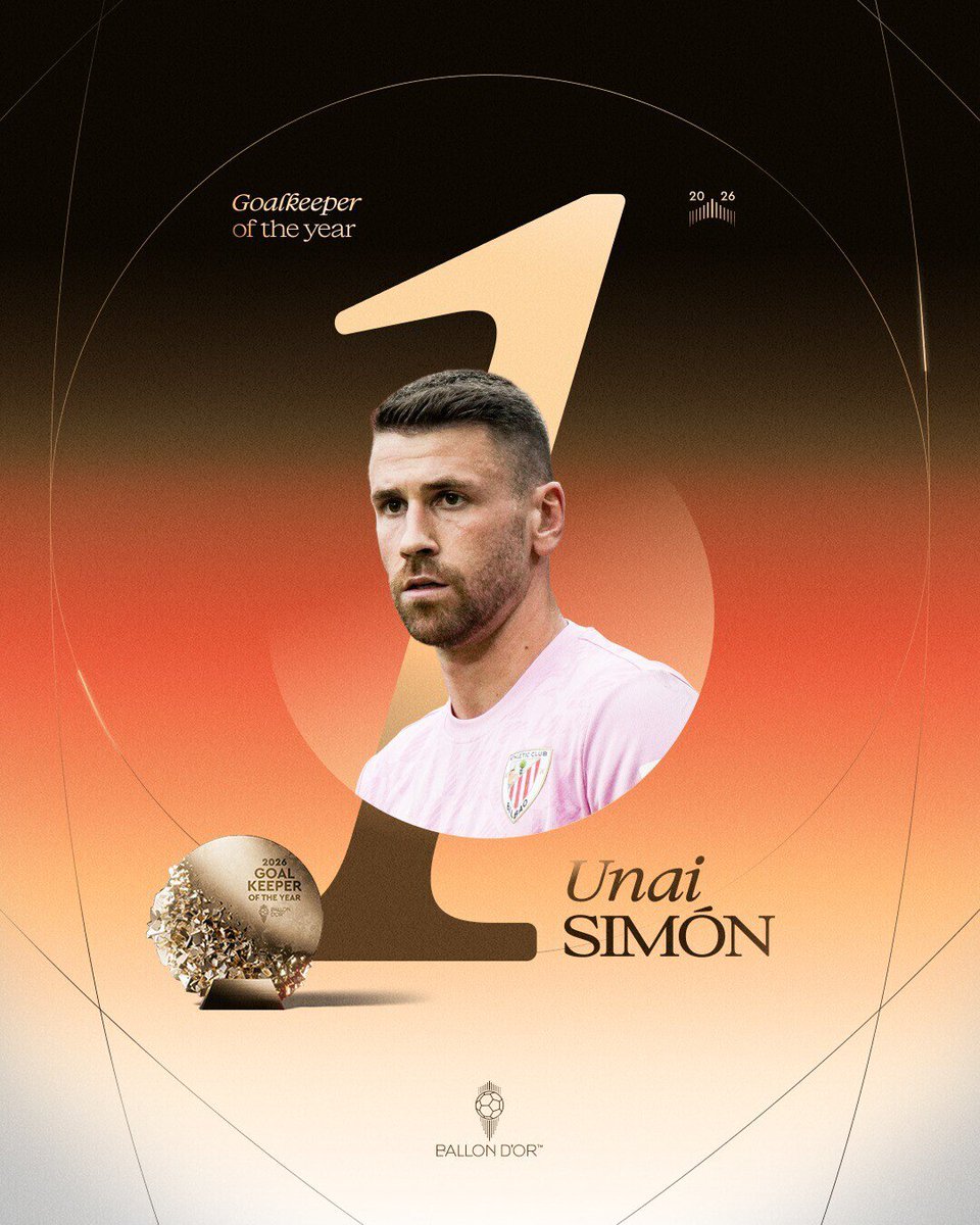 UcheTalksBall's tweet photo. 🏆 UNAI SIMÓN wins the 2026 Men’s Goalkeeper of the Year!

🧤🌎 World Cup champion!

#BallonDor https://t.co/KO2QLUVxxk