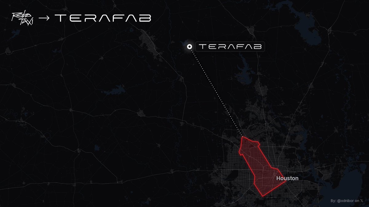 xdNiBoR's tweet photo. Maybe it is a coincidence, but the new Houston Robotaxi geofence points straight to the Terafab location! https://t.co/ENHbCW3gaI