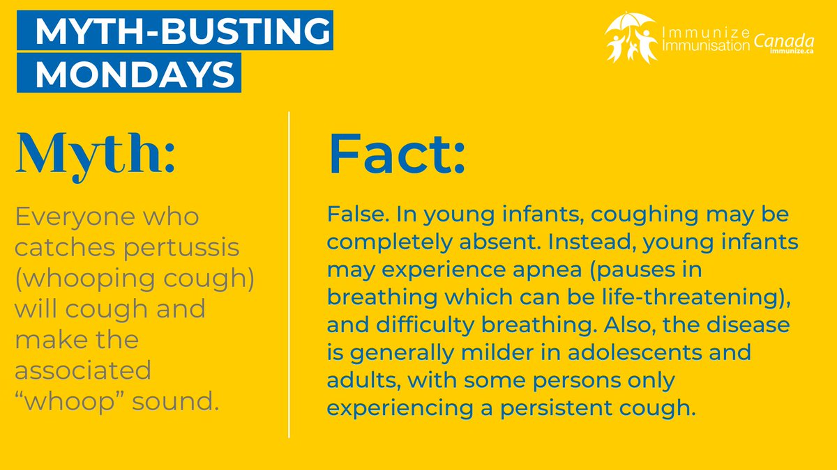 ImmunizedotCa's tweet photo. It’s #MythbustingMonday! Let’s tackle some misinformation. https://t.co/nXzasHyruI #pertussis #whoopingcough #VaccinesWork #VaccinesSaveLives #GetImmunized #TogetherAgainstMisinformation #MediaLitWk https://t.co/P2skHnwiVk