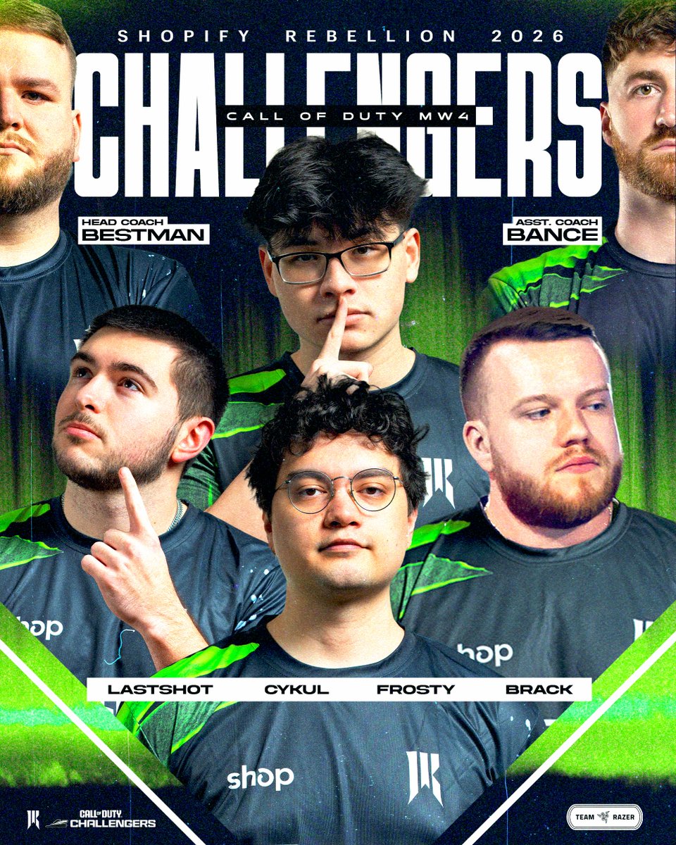 ShopifyRebels's tweet photo. The season of side quests,
Shopify Rebellion enters Call of Duty Challengers for MW4 💚💙

@FrostyBB - @BrackCN
@ItzTheLastShot - @Cykul_
@NickBestman - @Bance

#ArmTheRebels https://t.co/aJFLCDoWo5
