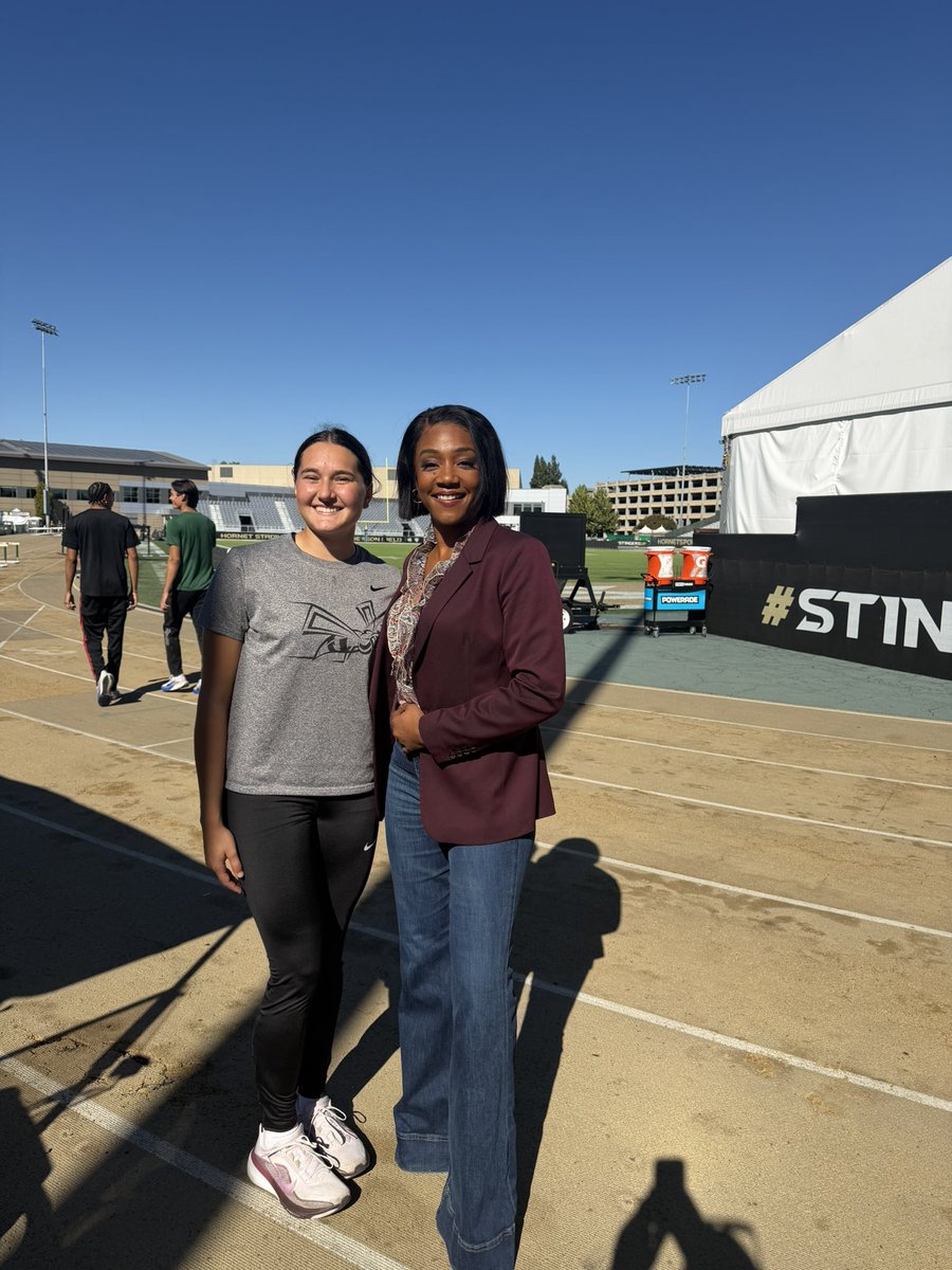 SacKenny's tweet photo. Walked out to the track today and saw comedian, actress and author @TiffanyHaddish speaking to my team. What a fun moment. She brought amazing energy.  

Thanks for the surprise! https://t.co/1BMg9bVZOl