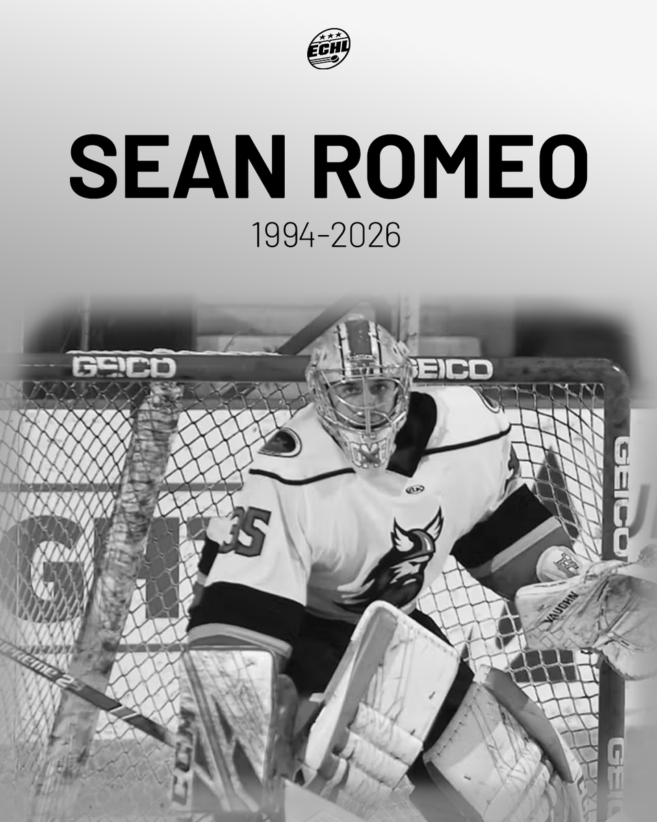 ECHL's tweet photo. The ECHL mourns the passing of former goaltender Sean Romeo at age 31. Our thoughts and condolences go out to Sean's family, friends, and former teammates during this time. https://t.co/GvlDPgDEAH