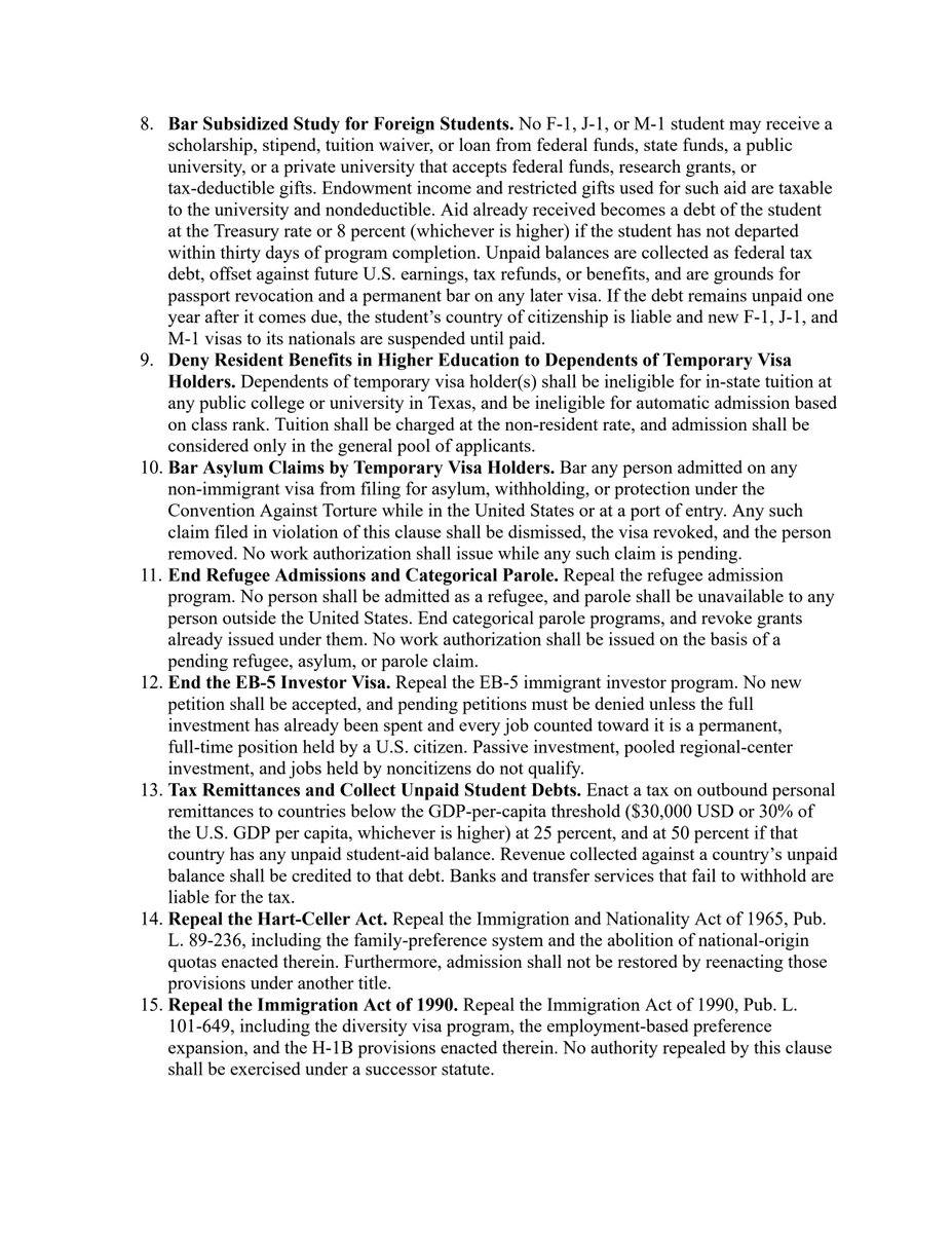 YRsOfTexas's tweet photo. It's not just the H-1B visa; our country is being swarmed by foreigners exploiting OPT, marriage scams, asylum claims, etc. This year's immigration mega-resolution builds on last year's with a call to repeal Hart-Celler, tax remittances, and much more. Protect our sovereignty! https://t.co/q6wEp5VGz2