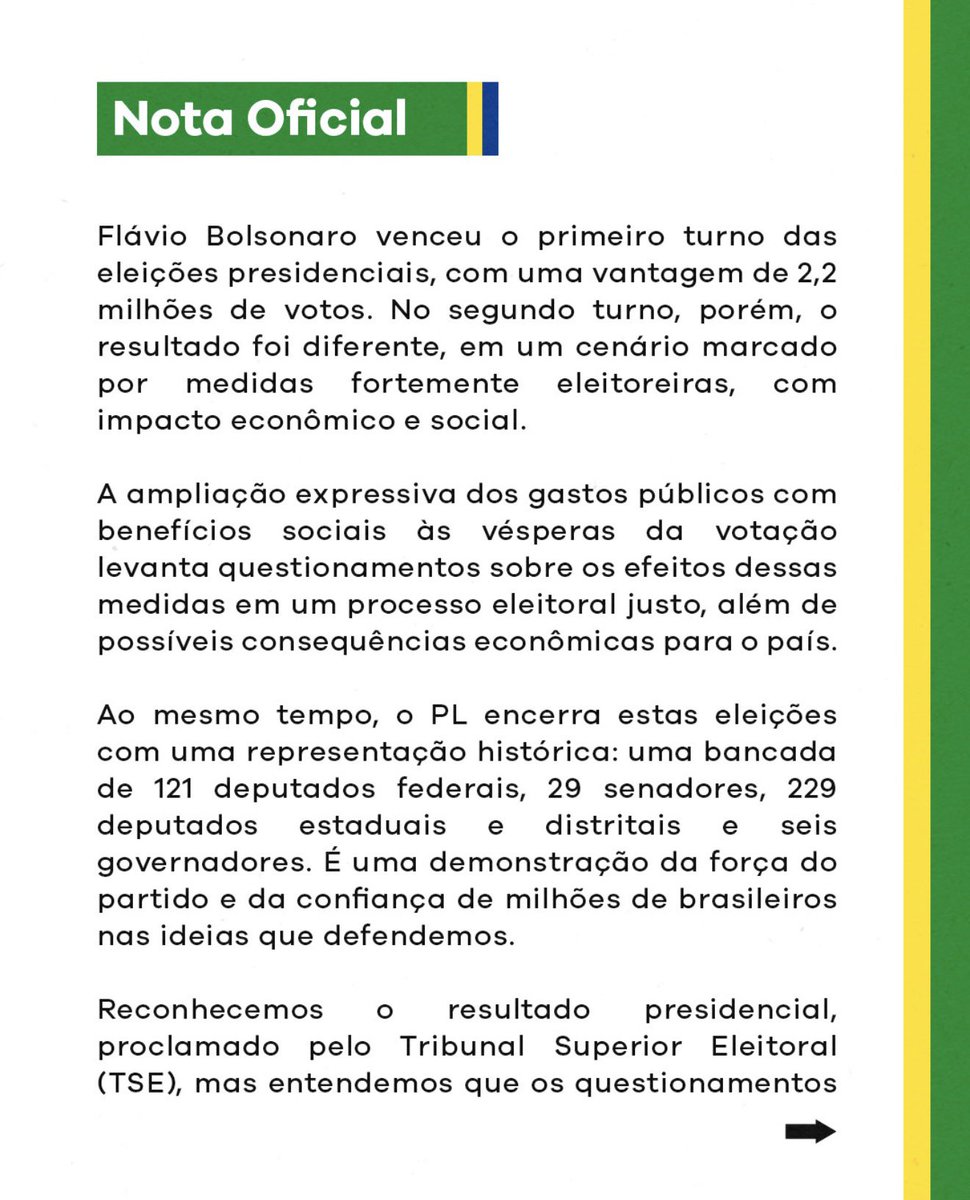 eixopolitico's tweet photo. 🇧🇷 AGORA: PL, partido do candidato derrotado Flávio Bolsonaro, reconhece vitória de Lula. https://t.co/PPcbxs8hMA