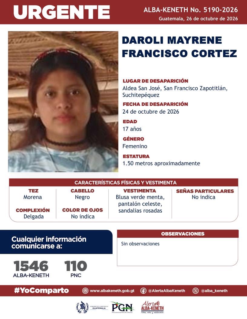 SCSPGT's tweet photo. ¡Ayúdanos a encontrar a adolescentes desaparecidas en Guatemala! 🚨

Si tienes alguna información, comunícate al 1546 y 110. ☎️ https://t.co/WQkU2KD4tf