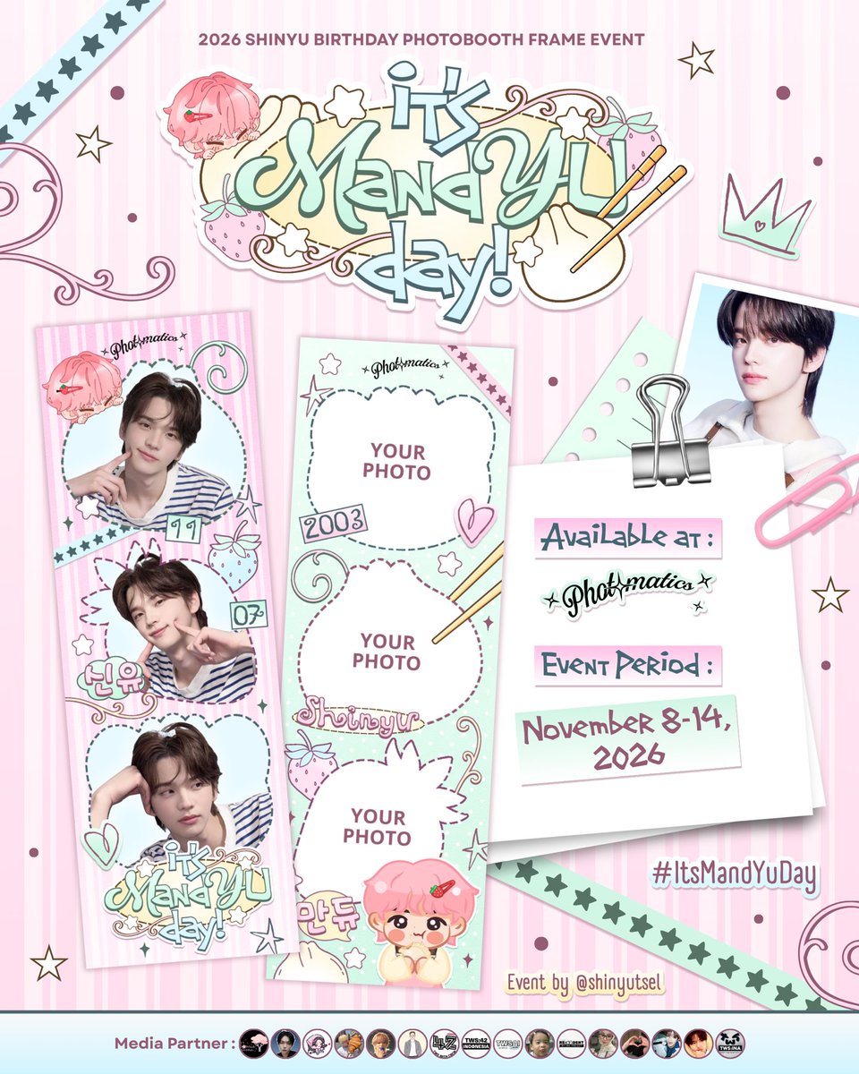 resaident's tweet photo. 📞Hello! "𝙄𝙩'𝙨 𝙈𝙖𝙣𝙙𝙔𝙐 𝘿𝙖𝙮!" ˙ . ꒷ 🥟🥢 . 𖦹˙—

SHINYU's Birthday Photobooth Frame Event by @shinyutsel

꒰🗓️꒱ Nov 8 - 14 , 2026
꒰📌꒱ @photomaticsid

Share your pretty moments with hashtag #ItsMandYuDay 📸 

#신유 #SHINYU #TWS https://t.co/SiHfwFUzbX
