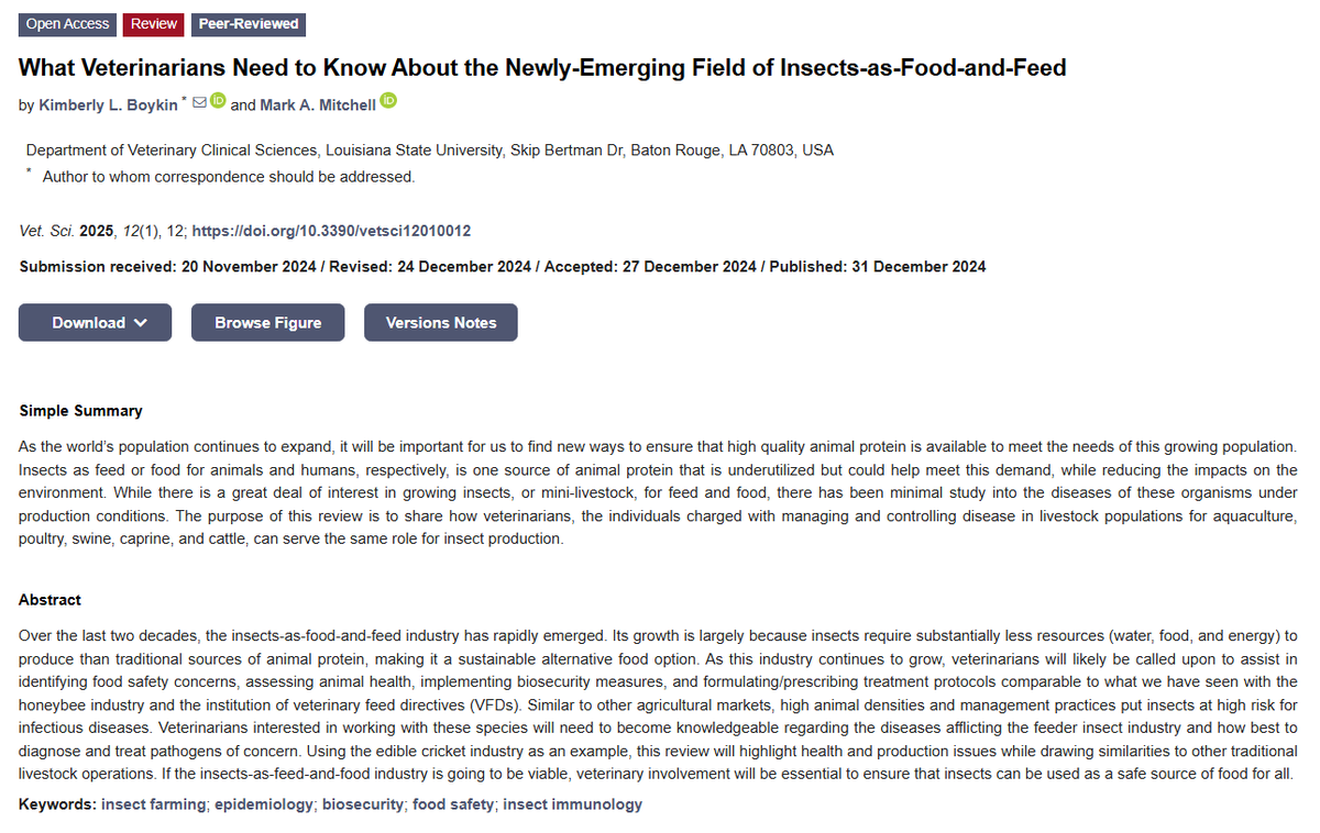 Vetsci_MDPI's tweet photo. 🐛🦗What Veterinarians Need to Know About the Newly-Emerging Field of Insects-as-Food-and-Feed
✍️by Kimberly L. Boykin * and Mark A. Mitchell
🔗https://t.co/fVGH1ibgdB
#VeterinaryMedicine #InsectProtein https://t.co/9FFKHl7md6