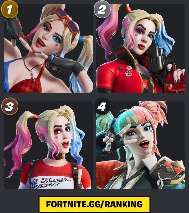 JaywireFN's tweet photo. Harley Quinn skins ranking https://t.co/SbPhZw885I