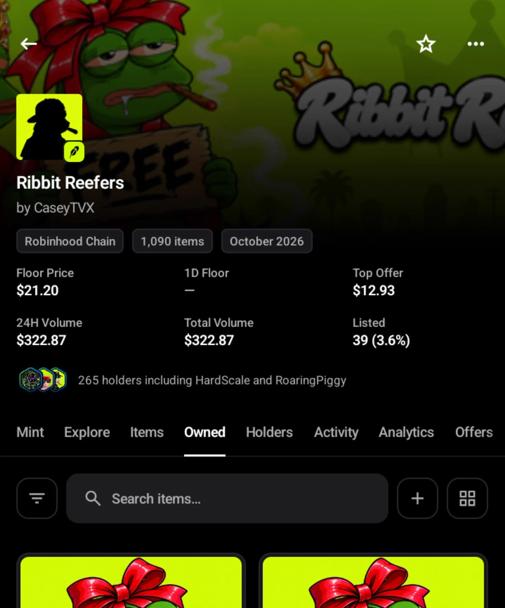 Ribbit Reefers NFT Collection Sells Out on Robinhood Chain