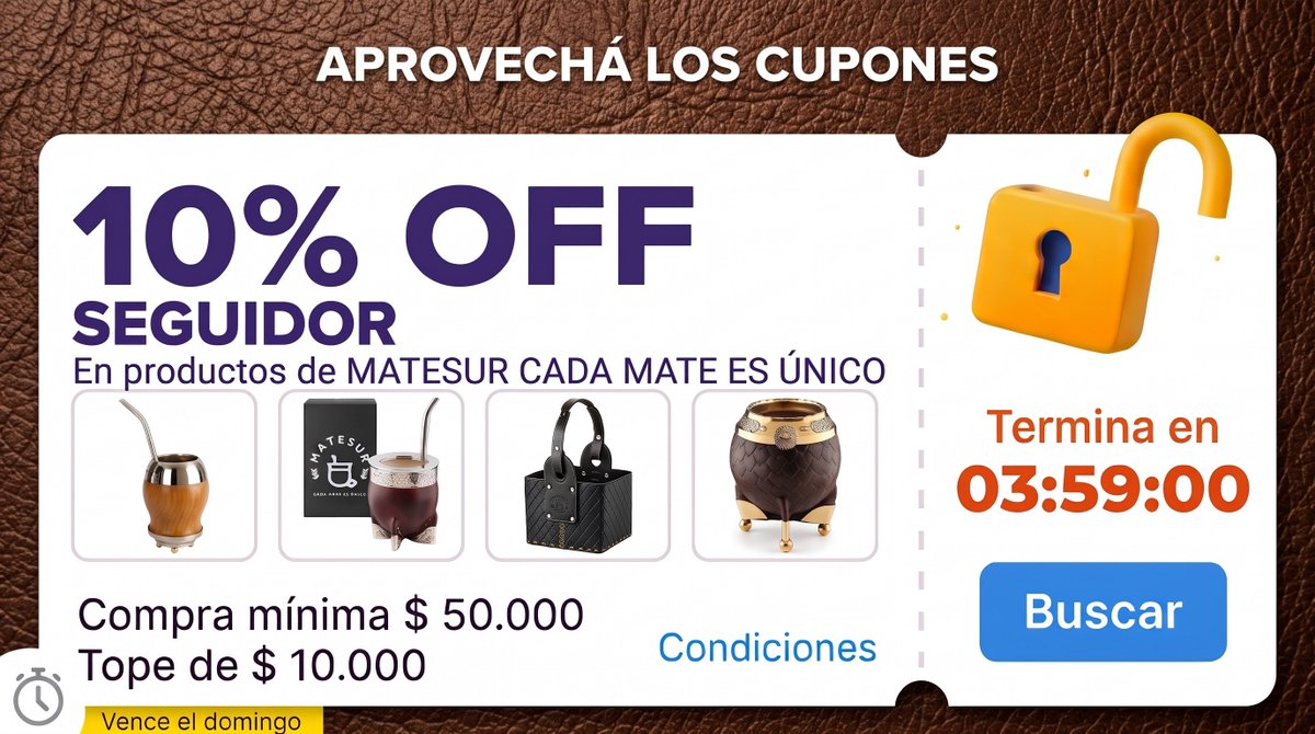 Ratoneandoando's tweet photo. 🚨🔥 ¡CUPÓN 10% OFF MERCADO LIBRE EN MATESUR! 🧉💛

🔗 Link cupón: https://t.co/Yfz6fXECFo

💸 10% OFF
🛒 Compra mínima: $50.000
💰 Tope de descuento: $10.000

🧉🔥 ¡Cada mate es único! ¿Estás buscando un mate diferente para vos o para regalar? Aprovechá este cupón para conseguir mates y accesorios de Matesur con descuento. 🎁