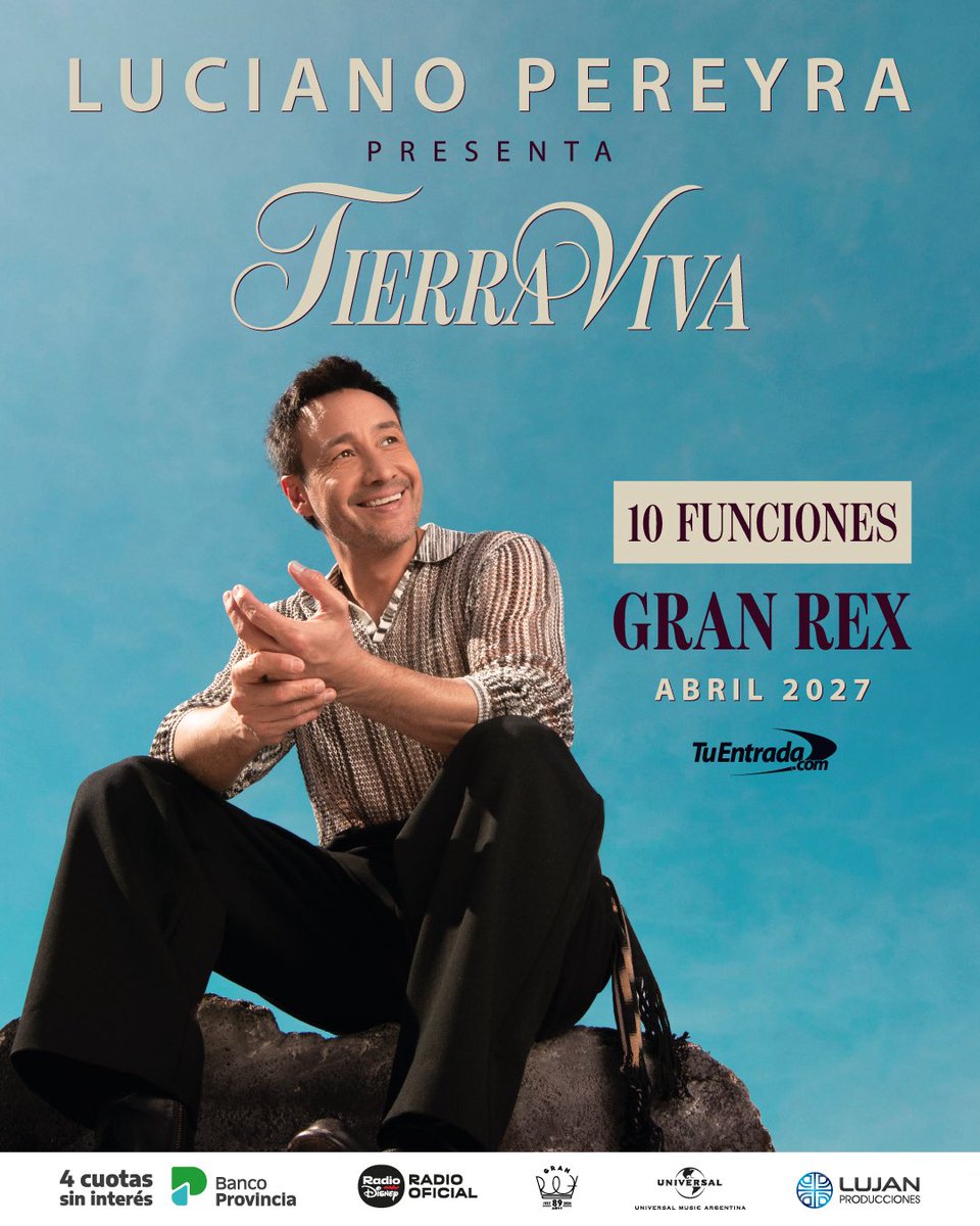 LucianoPereyra's tweet photo. Que felicidad presentarles este nuevo tour!!!Tenemos 10 citas para volver a cantarnos y abrazarnos en el Teatro #GranRex! #TierraViva ❤️que lindo, no? 

🎫 Entradas disponibles a partir del viernes 30/10 12hs a través de https://t.co/F2UWRhZXwn https://t.co/mo2PIYyqxE