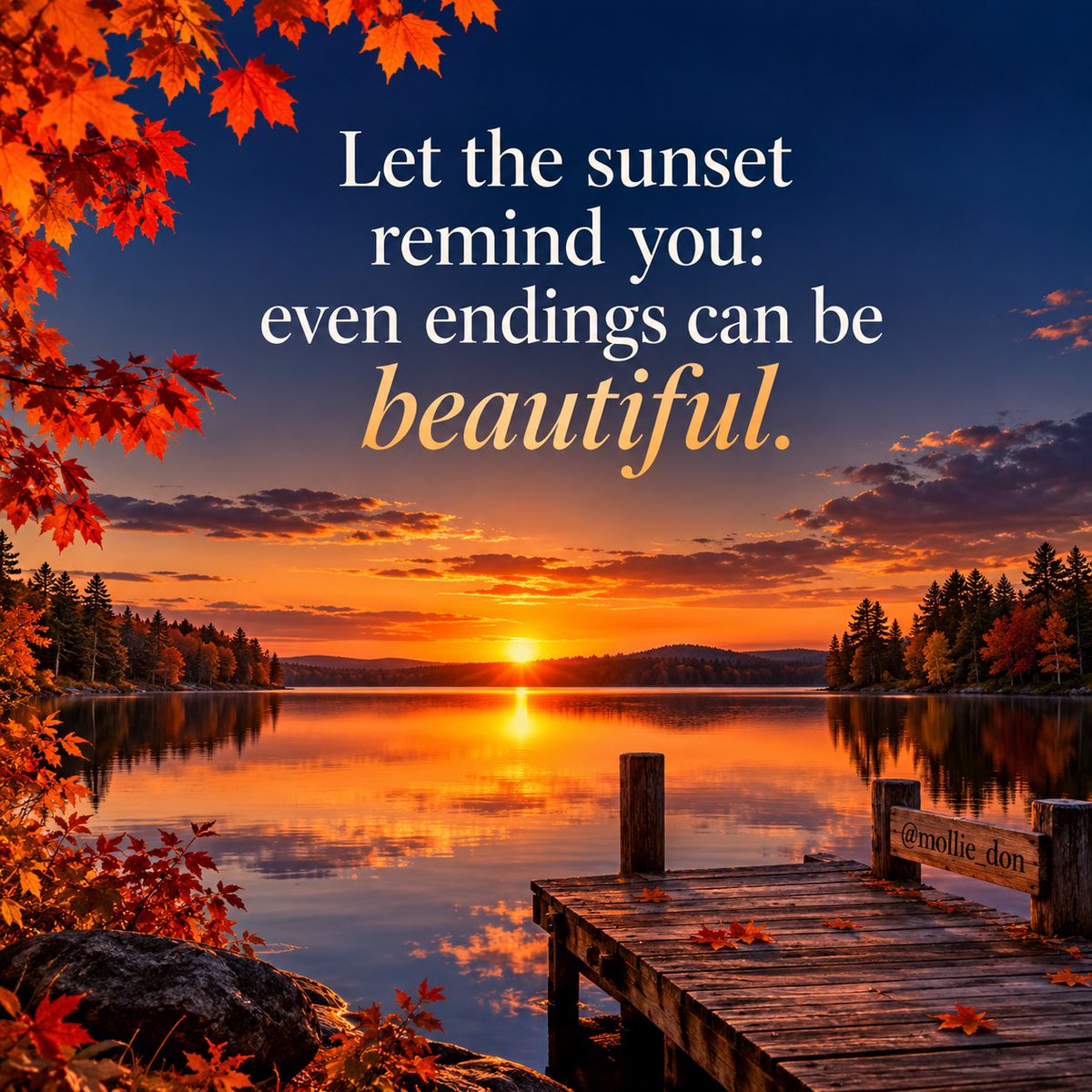 mollie_don's tweet photo. Even as one day comes to a close, God is already at work in what comes next. Trust Him with the endings, and keep your heart open to the beauty He can bring from them. 🍂🍁

“Behold, I make all things new.” 
~ Revelation 21:5 https://t.co/dZstN5KFq0