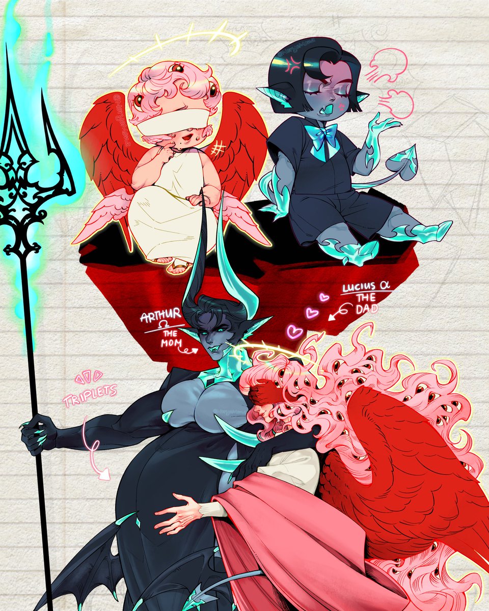 NoryoMona's tweet photo. -OC- [ upgraded version ] I was drawing them in the Halloween version, but then I fell in love with this style, so now this is their new design and story too -😇Angel x Demon 😈- the triplets coming soon 💕 https://t.co/KYMpWkDHF0