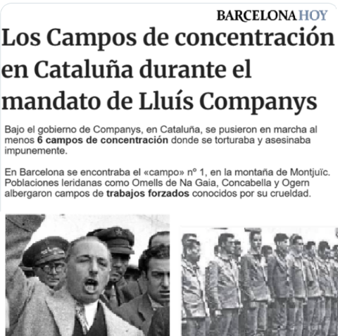 CCivicaCatalana's tweet photo. El nacionalismo catalán ha ocultado durante décadas que en Cataluña bajo el gobierno de Companys (ERC), hubo campos de concentración, al estilo nazi, donde murieron numerosos prisioneros.

Esto también es #MemoriaHistórica, aunque no se enseñe en las escuelas catalanas. https://t.co/cEEQP6Mo5i