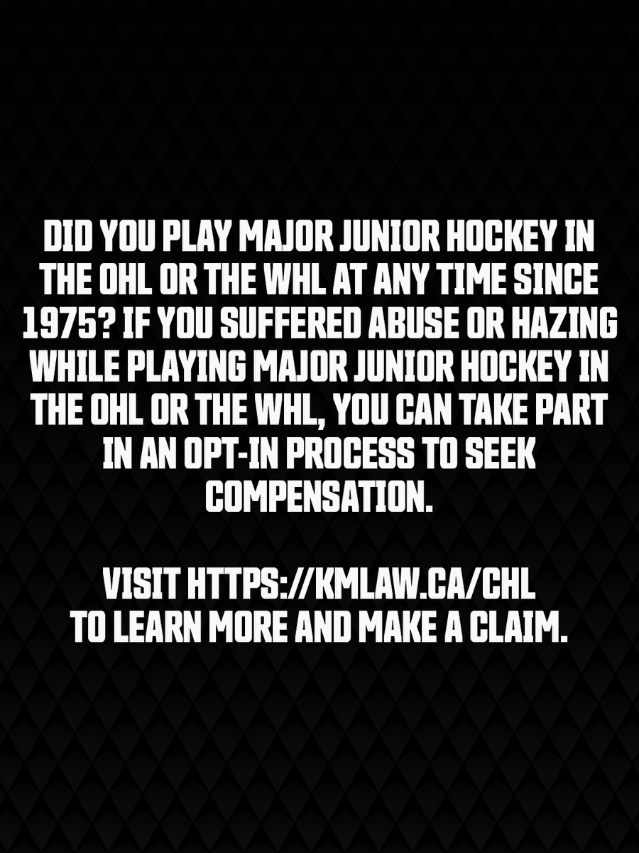 TCAmericans's tweet photo. Did you play in the OHL or the WHL at any time since 1975? If you suffered abuse or hazing while playing Major Junior Hockey in the OHL or the WHL, you can take part in an opt-in process to seek compensation. Visit https://t.co/t1jZIOn8QL to learn more and make a claim. https://t.co/CXsLWu3AUM