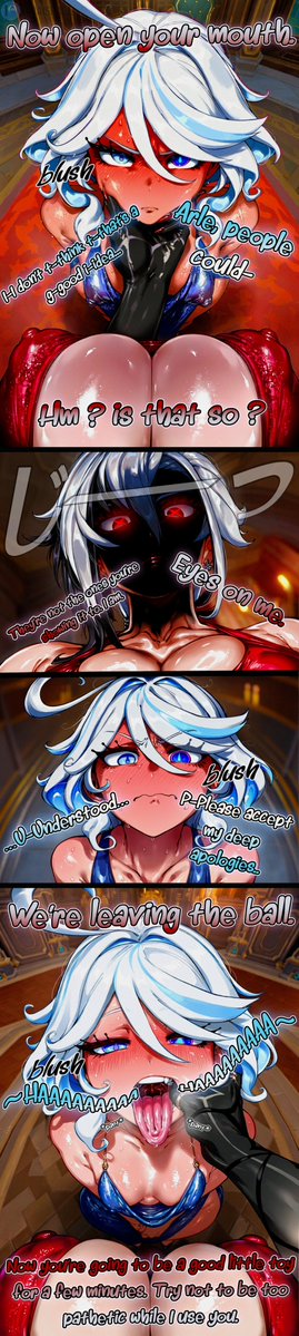 SaBaiSpace's tweet photo. [Genshin Impact] Arlecchino x Furina : "A Good Little Toy for the Night" ❤️‍🔥

Arle doesn’t ask. She takes 🖤 (￣ω￣)

One cold order and the former Archon is already on her knees, dress still lifted, mouth open, completely under her control ⛓️ 💦

"You’re not an Archon tonight. You’re just a good little toy. Try not to be too pathetic while I use you." 😈 🤤 (⁄ ⁄>⁄ ▽ ⁄<⁄ ⁄)

Looks like Fontaine’s precious Hydro Archon is already soaked… Wet Archon indeed. 💦 (￣ヘ￣)