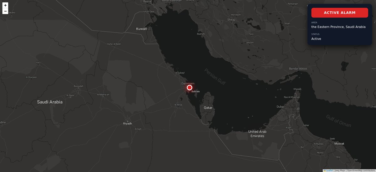 ILRedAlertAR's tweet photo. 🚨 السعودية: تم تفعيل إنذار في المنطقة الشرقية بسبب تهديد محتمل.

🕒 التوقيت المحلي: 2026-10-27 03:04 https://t.co/0Ss0YX0Tro