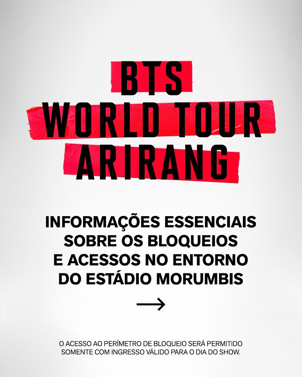 btsbrasil_on's tweet photo. 🚨 INFORMAÇÕES DE ACESSO E BLOQUEIO

A Live Nation compartilhou mais informações sobre acesso e bloqueios com um mapa que facilita na hora de se localizar.

✨ Pontos importantes: 

▪️ O acesso à área bloqueada é só para quem tem ingresso do dia. Prints, PDFs ou vouchers de camarote não serão aceitos, somente os ingressos dentro do Quentro. 

▪️ Será permitido sair do perímetro bloqueado e retornar, desde que o ingresso seja mostrado novamente. Banheiros e pontos de hidratação estarão disponíveis na área. 

▪️ O estande de merch estará localizado na Av. Jorge João Saad, 900, assim como mostrado no mapa. 

▪️ Pessoas com deficiência ou mobilidade reduzida terão entrada assistida em todos os acessos. Carrinhos elétricos nos pontos 1, 6 e 9 + filas preferenciais em todos os portões. Acompanhantes também precisam apresentar ingressos válidos. 

▪️ Proibido acampar ou formar filas fora das áreas delimitadas.

ARMY, leia as orientações com atenção e compartilhe com quem vai no show!!! Tá quase na hora 🗣️💜
(1/2)