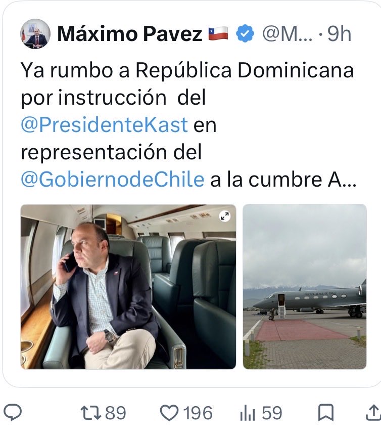 mdaza_abogado's tweet photo. Mandar a este personaje CON CARGO A FONDOS PÚBLICOS a República Dominicana en un jet de alta gama sale mucho más caro que un vuelo comercial en primera clase. Para qué? Permitirle sacarse una foto impostada, ordinaria y aspiracional? Pavez no es más que un funcionario de confianza del gobierno de turno al que accedió básicamente por su militancia en la UDI…