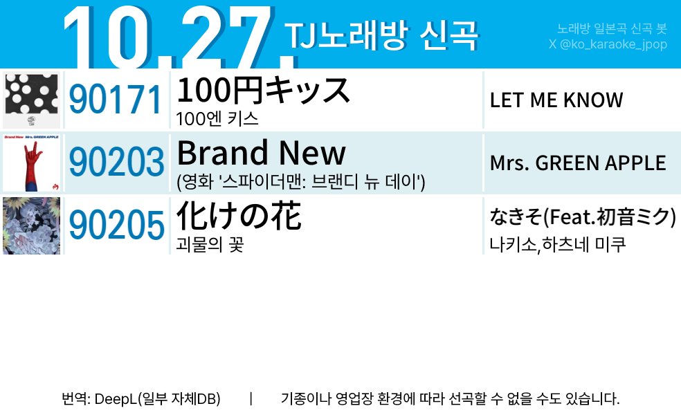 ko_karaoke_jpop's tweet photo. #TJ노래방 
#100円キッス   #Brand_New   #化けの花 https://t.co/04jqCHPjU8