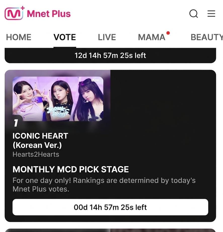 HachuHypeHouse's tweet photo. 🔥 HACHU, MONTHLY PICK MNET+ 🔥

ICONIC HEART (Korean Ver.) — Hearts2Hearts Rank #1 43,7% Monthly MCD Pick Mnet Plus! 

Jangan lengah dulu, Hachu! terus pertahankan posisi ini sampai voting berakhir! 🗳️

📅 Tanggal voting: 27 Oktober 2026
⏰ Berakhir: 27 Oktober pukul 23.59 KST (21.59 WIB)

Ayo ajak Hachu lainnya untuk ikut vote dan terus dukung H2H sampai akhir! Jangan sampai kita kehilangan momentum! 🫶🏻💙

#Hearts2Hearts #H2H 
@Hearts2Hearts