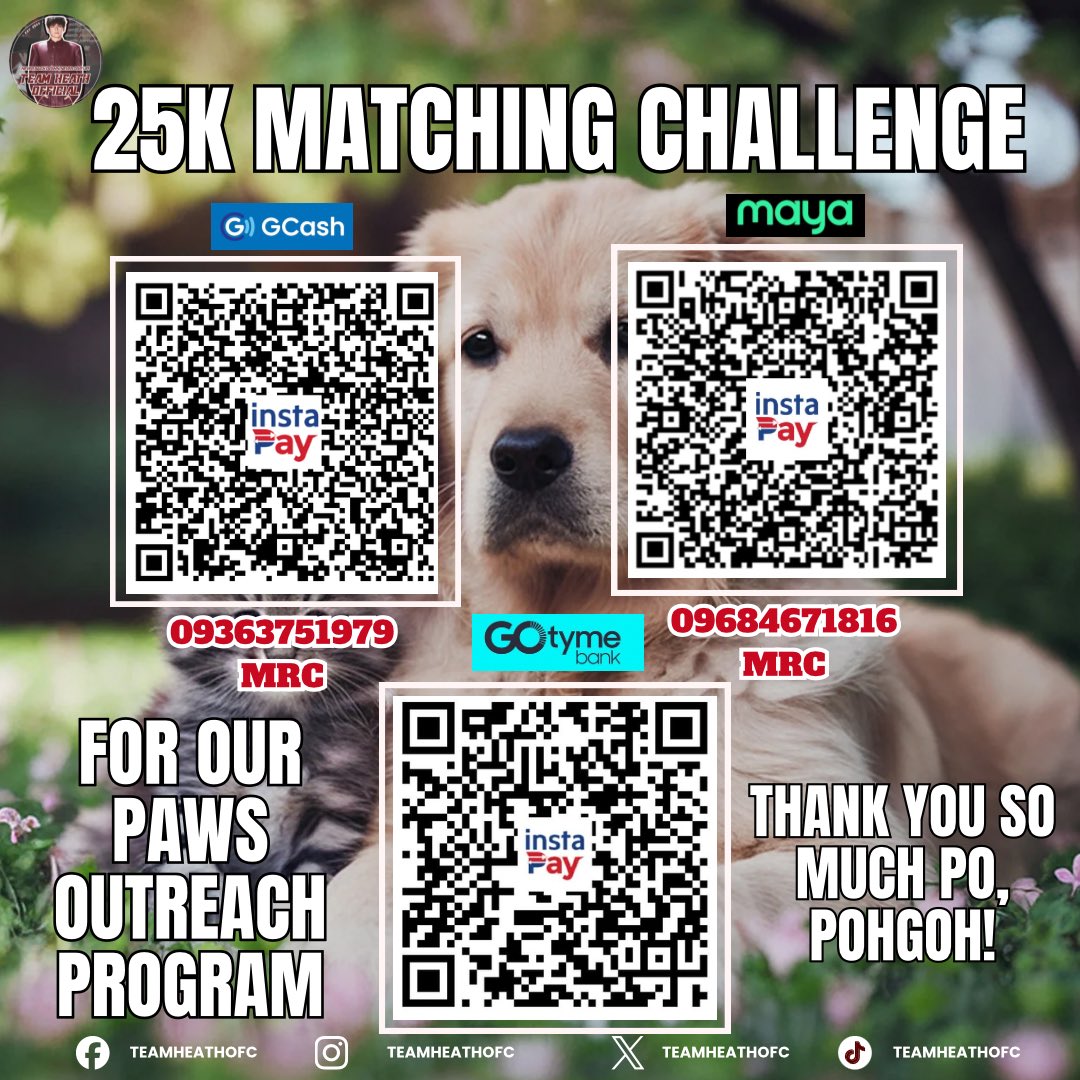 TeamHeathOfc's tweet photo. ₱25,000 MATCHING CHALLENGE😭❤️

MIRACLES ARE HAPPENING FOR OUR PAWS OUTREACH PROGRAM! ✨🐾

When we thought the road ahead would be difficult, God reminded us that He always makes a way. ❤️

Today, our beloved Guardians and @PoH_TeamAbroad have stepped forward with an incredible pledge: ₱25,000 MATCHING CHALLENGE! 

They have promised to give love of  ₱25,000 for our PAWS Outreach Program if we can match the same amount through on or before October 29.

This means every peso you give brings us one step closer to unlocking another ₱25,000 for the animals who need our help.

We truly believe that God sees every act of kindness, every sacrifice, and every heart that beats with compassion for His creation. He knows why we started this mission. He knows the dreams we carry for these precious animals. And once again, He is showing us that He provides through people with generous hearts.

No amount is too small. Together, we can turn this opportunity into reality and give hope, care, and love to the animals waiting for our outreach program.

Every donation counts. Every share helps. Every prayer matters.

From the bottom of our hearts, thank you so much po, our dearest @PoH_TeamAbroad ! 😭❤️🙏