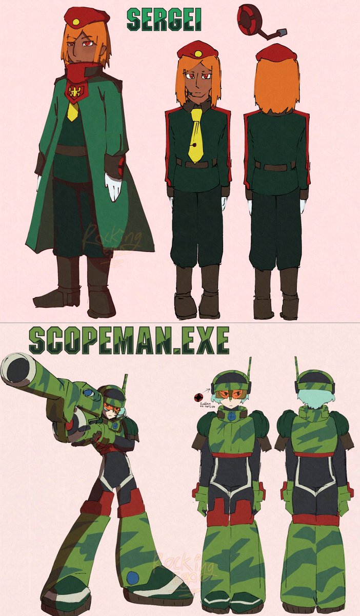 RockingEgo's tweet photo. Here are upclose looks of the main 4s designs (I never finished Raimu's I'm so sorey) 
Bruce and Sergei's hairs are outdated here
I feel like sharing that I half stole the name Piano from the character concept from the Megamix Manga
Raimu is supposta be a play of RAM 
[3/4] https://t.co/MHJPtngiT3