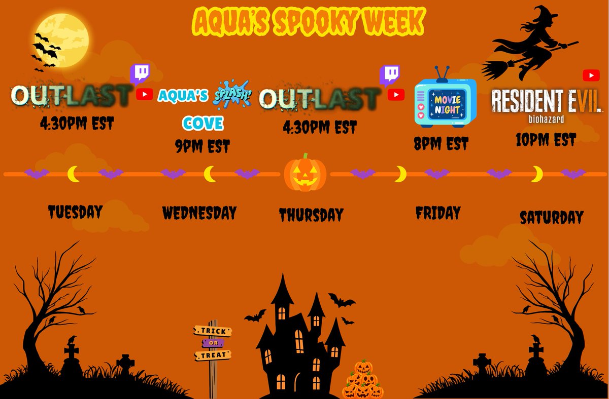 aqua_empress's tweet photo. Hey Aquamariners, it’s spooky week! I’m so excited to hang out with everyone while having fun. Also I will be hosting a spooky movie night this Friday, in the Royal Entertainment discord. We will be watching Nightmare on Elm Street (1984). Stay tuned! 🎃👻

👑: Link to the discord below 
🌊: https://t.co/YlRK1J6gxb
🐚: https://t.co/8jiSlgli1z