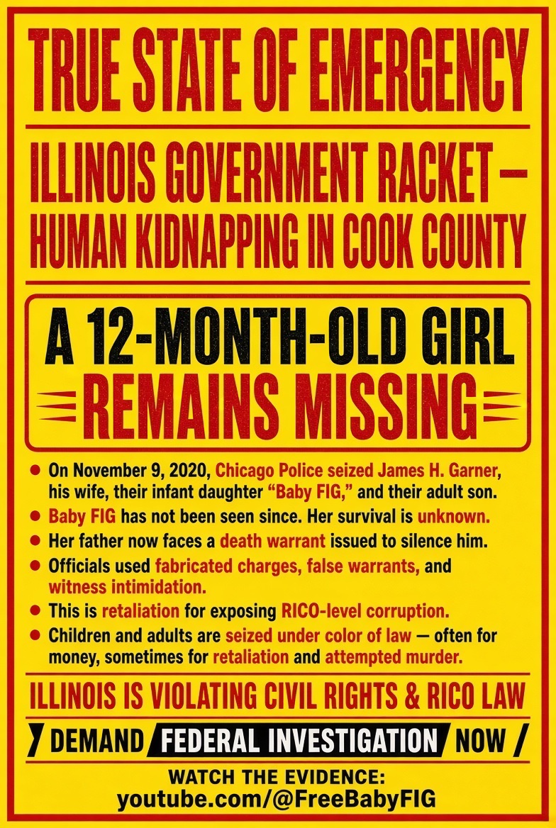 Devil_Democrats's tweet photo. TSE-#1861. My fellow humans; There is no update on the kidnapping of then-12 month old Baby FIG. She was lawlessly taken from her mom by the Chicago Police Department, on Nov. 9th 2020.

To help bring FIG home to her mom, visit https://t.co/jJped5hsXY to watch/share the evidence https://t.co/gXPEiLOaXf