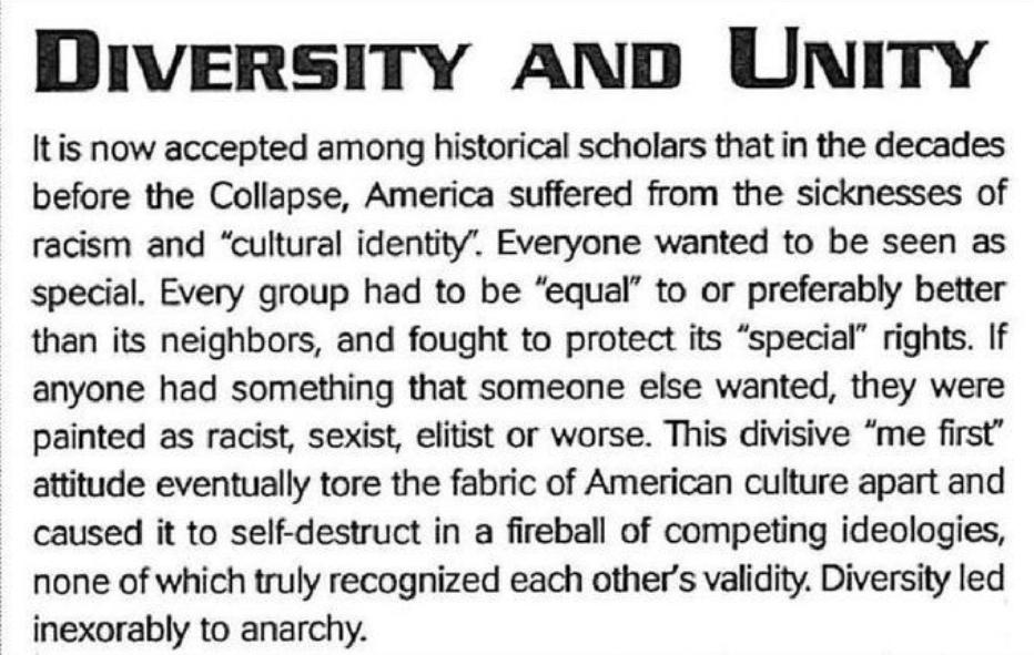 LargeManBigMan's tweet photo. @Monarchist1642 @ZeldaZealot The "It was always left wing/progressive coded" people have no answer to this. He LITERALLY ascribes the fall of America partly to forced diversity. https://t.co/zPh0dNjbbc