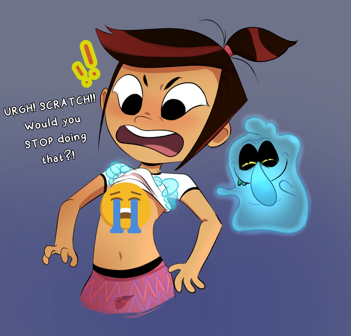 NeatoMcLoa's tweet photo. Trying to get out of my artblock with a warmup! Scratch pranking Molly McGee. Uncensored on pxiv/baraaaag https://t.co/Ka0oBQYnpq