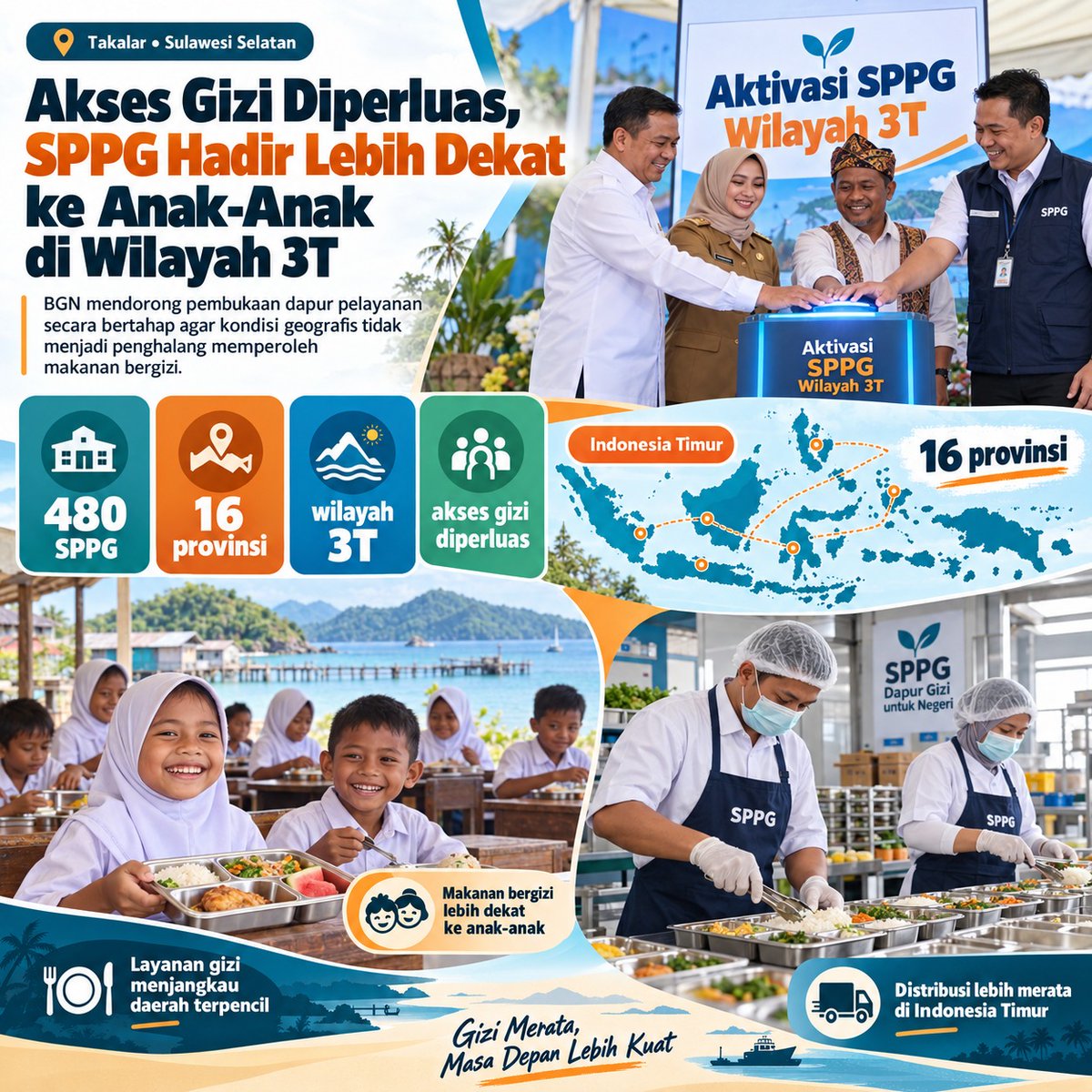 Anjayani675's tweet photo. Memastikan anak-anak di Indonesia Timur mendapatkan hak gizinya adalah prioritas. Program MBG hadir lewat 480 SPPG untuk menutup kesenjangan nutrisi di wilayah 3T. Terus melaju untuk masa depan Indonesia. #GenerasiEmas #ProgramMBG https://t.co/QH6CbyfhwK