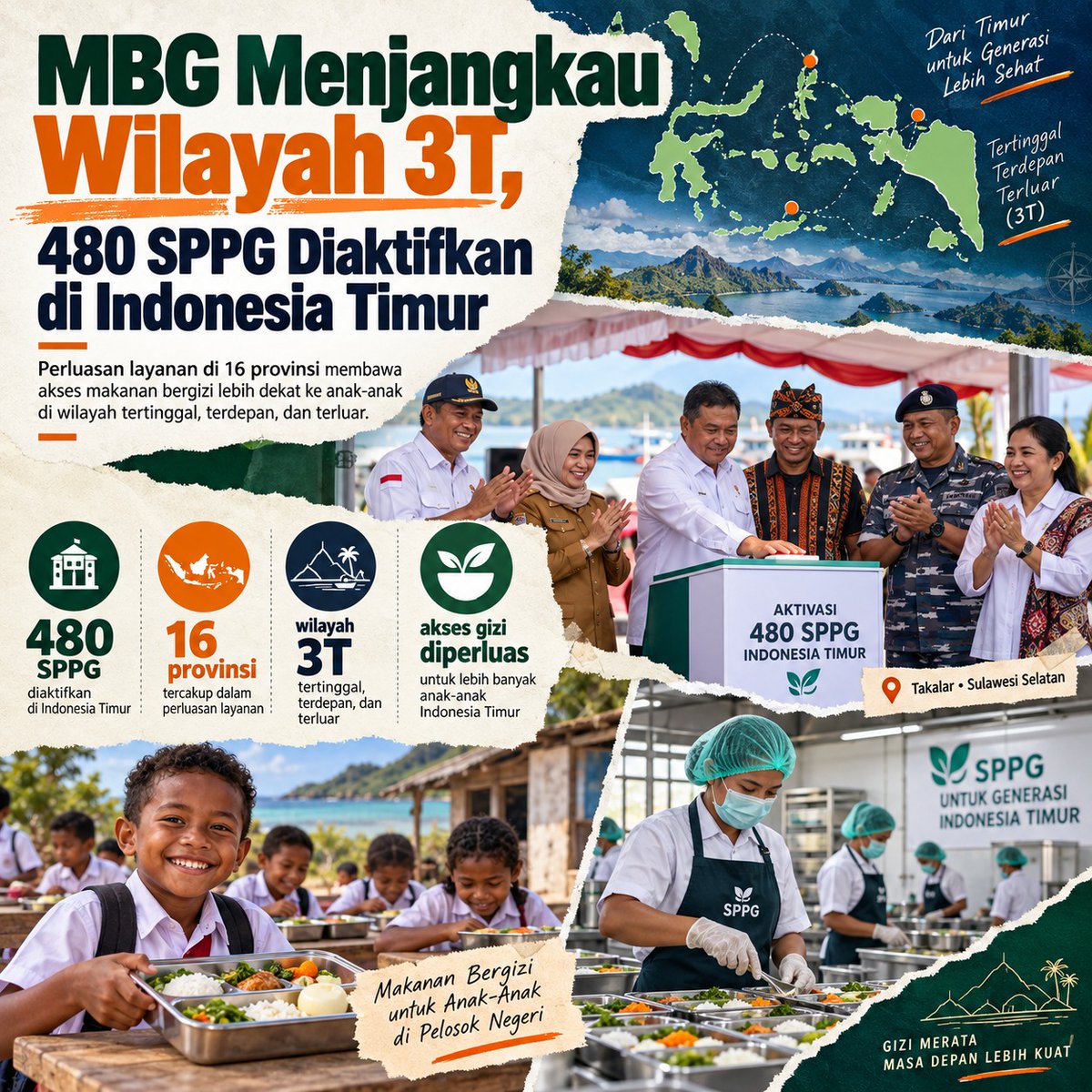 MitaMarita3's tweet photo. Program MBG terus meluas. Kini giliran saudara kita di wilayah 3T yang merasakan manfaatnya. Aktivasi 480 SPPG menjadi bukti nyata perhatian negara pada anak bangsa di Indonesia Timur. Gizi baik, masa depan cerah. #GiziSeimbang #ProgramMBG https://t.co/vSU47sgx5T