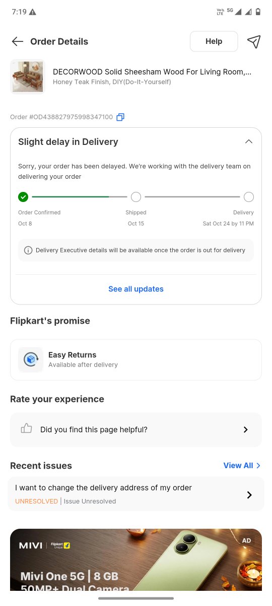DsThyagaraju's tweet photo. Ordered a sofa for ₹17,750 during Flipkart’s #BigBillionDays sale. Now it costs ₹28,000, but my order is still NOT SHIPPED!
Delivery was promised by Oct 24. Support promised shipping by Oct 25, then Oct 26. Both deadlines missed, and the app STILL shows Oct 24! 😂 Is @Flipkart https://t.co/HypUJxaueR