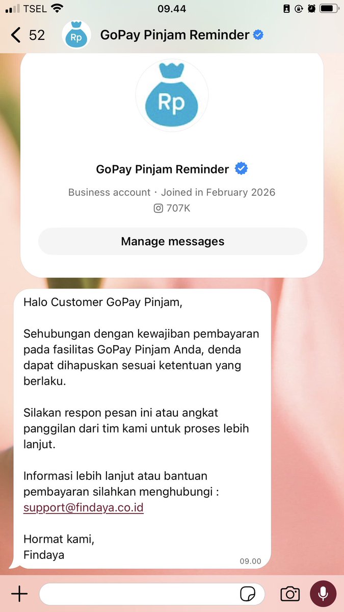 _ipnxoxo's tweet photo. warga #debtfree yg telbay gpj, kalau dikirimi pesan seperti ini aku beneran dpt penawaran penghapusan denda kah? baiknya aku jawab atau gmn ya? mohon infonya yg pny pengalaman sama🙏🏻 https://t.co/xOXFeMlkGc