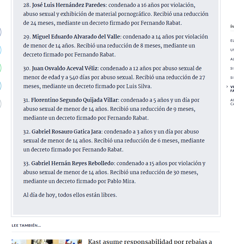 VinkaJackson's tweet photo. Aquí solo los nombres (¿ya están en registro de ofensores?).
Nota biobio te deja deshecha: agresores que no se arrepienten, se sienten "víctimas" (de la justicia, soc, etc), y con alertas por peligro de reincidir. Esto es lo que han defendido durante días. No queda decir más https://t.co/hREpqcy9cS