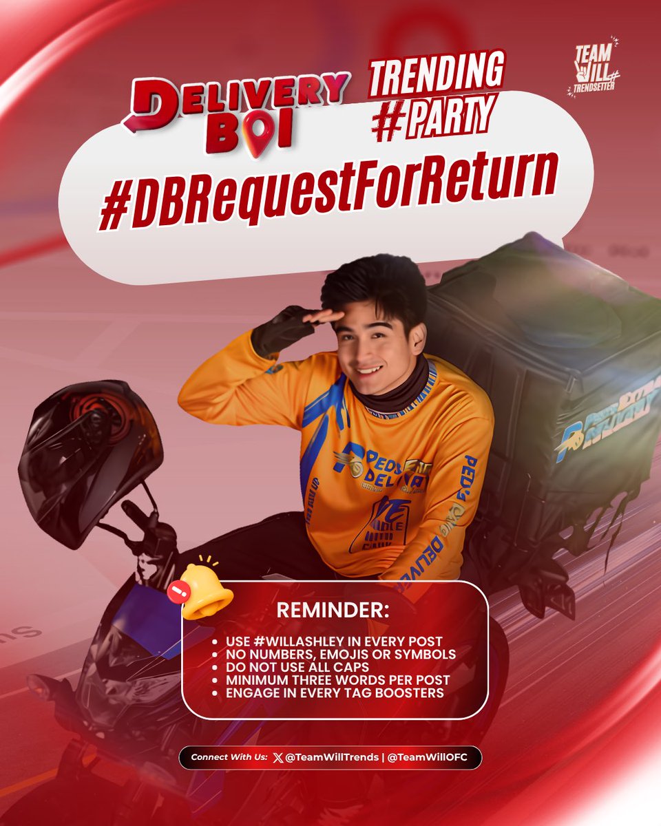 TeamWillTrends's tweet photo. 𝗗𝗘𝗟𝗜𝗩𝗘𝗥𝗬 𝗕𝗢𝗜 🛵📦
Episode 7 | #DBRequestForReturn

Let’s show some love for Delivery Boi, WILLievers! Use today’s official hashtag as we watch, share our reactions and chat about the episode. See you on the timeline! ❤️ 

#WillAshley #DeliveryBoi https://t.co/nfBhiG9HrF