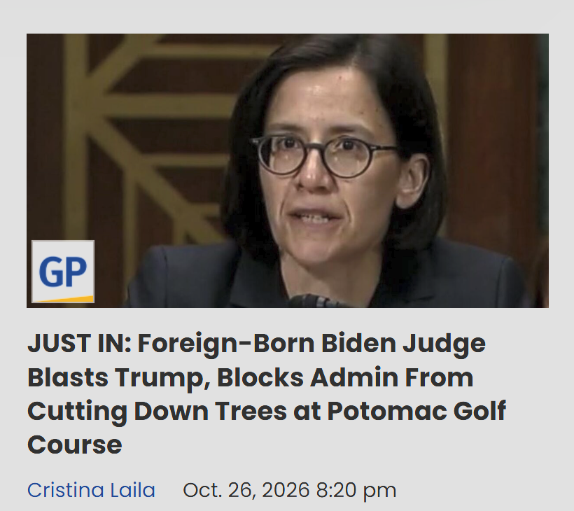 AwakenedOutlaw's tweet photo. The judicial lawfare being waged against Trump is like a bad joke that someone keeps telling you over and over and over again.  Only in this case, they're blatantly undermining our Constitution and the rule of law.

It's relentless, unwarranted, unprecedented, and absolutely un-American.

Injunction History by POTUS:
Bill Clinton: (8 yrs) ~12
George W. Bush: (8 yrs) 6
Barack Obama: (8 yrs) 12
Donald Trump 1: (4 yrs) 86 
Joe Biden: (4 yrs) 28
Donald Trump 2: (> 2 yrs) +55 and counting
______
JUST IN: Foreign-Born Biden Judge Blasts Trump, Blocks Admin From Cutting Down Trees at Potomac Golf Course