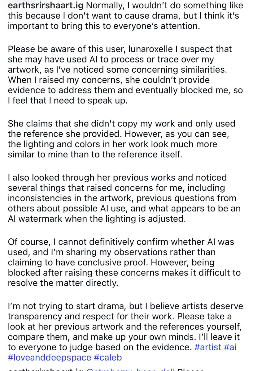 earthsrirshaart's tweet photo. Please beware of artists who use GenAI to paint over artwork (more in the replies) https://t.co/HnKYhAGvZZ