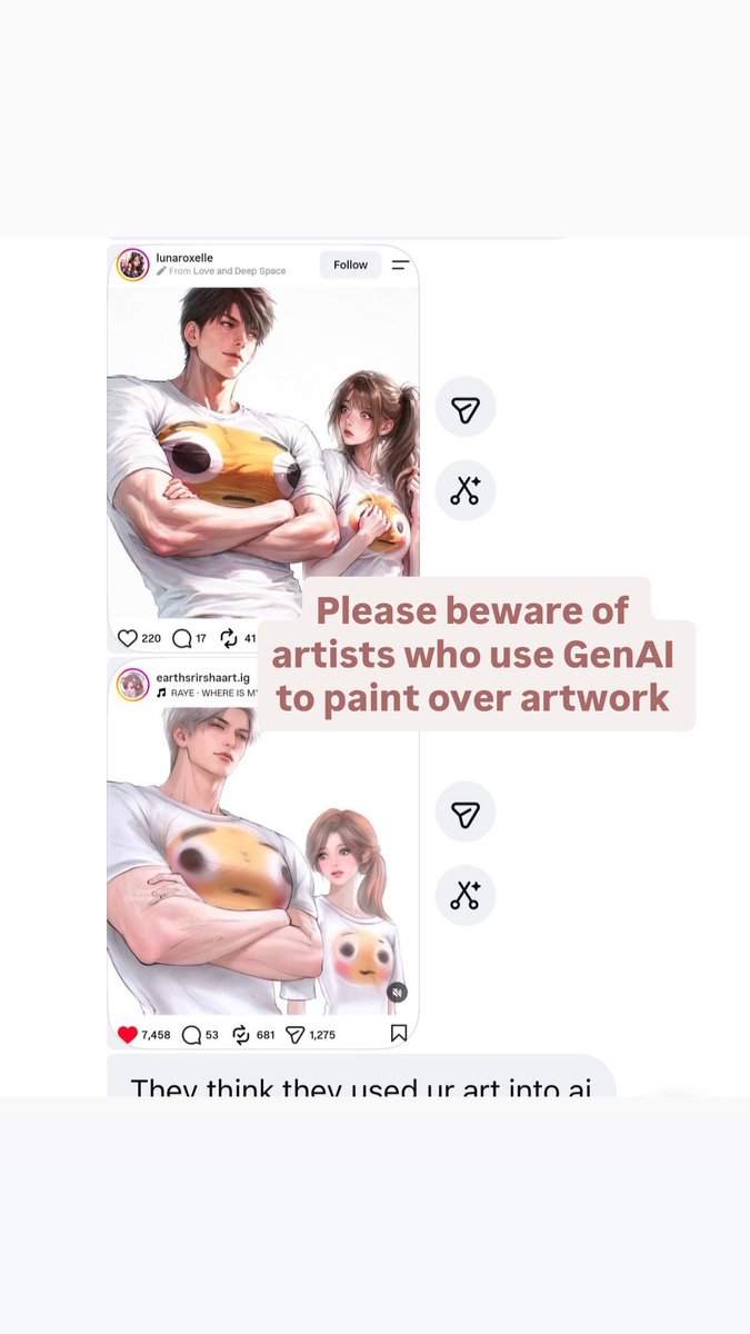 earthsrirshaart's tweet photo. Please beware of artists who use GenAI to paint over artwork (more in the replies) https://t.co/HnKYhAGvZZ