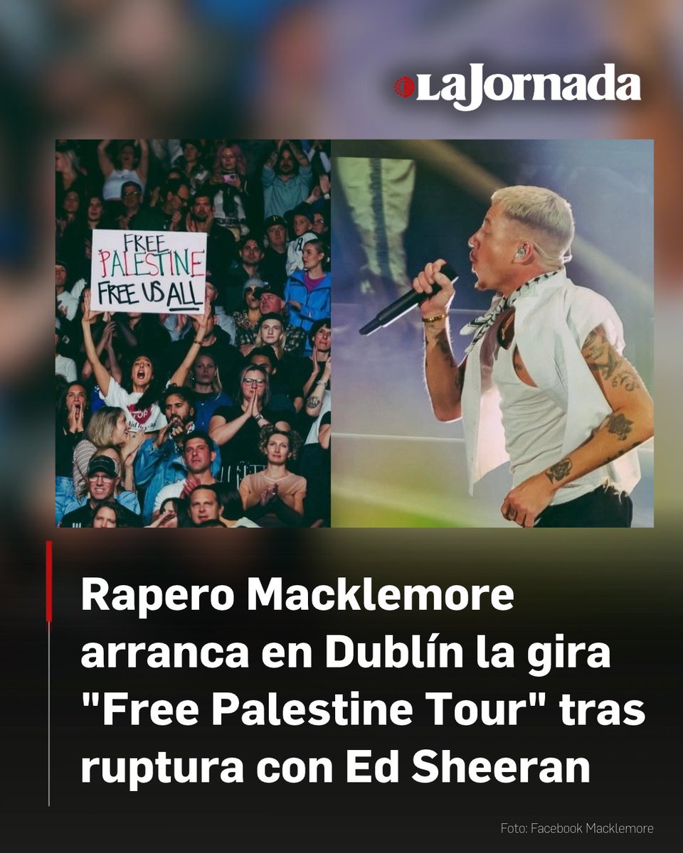 lajornadaonline's tweet photo. El rapero estadunidense Macklemore arrancó el lunes en Irlanda su nueva gira "Free Palestine Tour", tras haber sido retirado como telonero de los conciertos del astro pop británico Ed Sheeran por sus comentarios en favor de los palestinos.

Numerosos fans elogiaron la postura del rapero de 43 años mientras hacían fila frente al recinto para el primer concierto en Dublín, que según los organizadores agotó las entradas.

Lee la nota: https://t.co/quPC4yCyw7