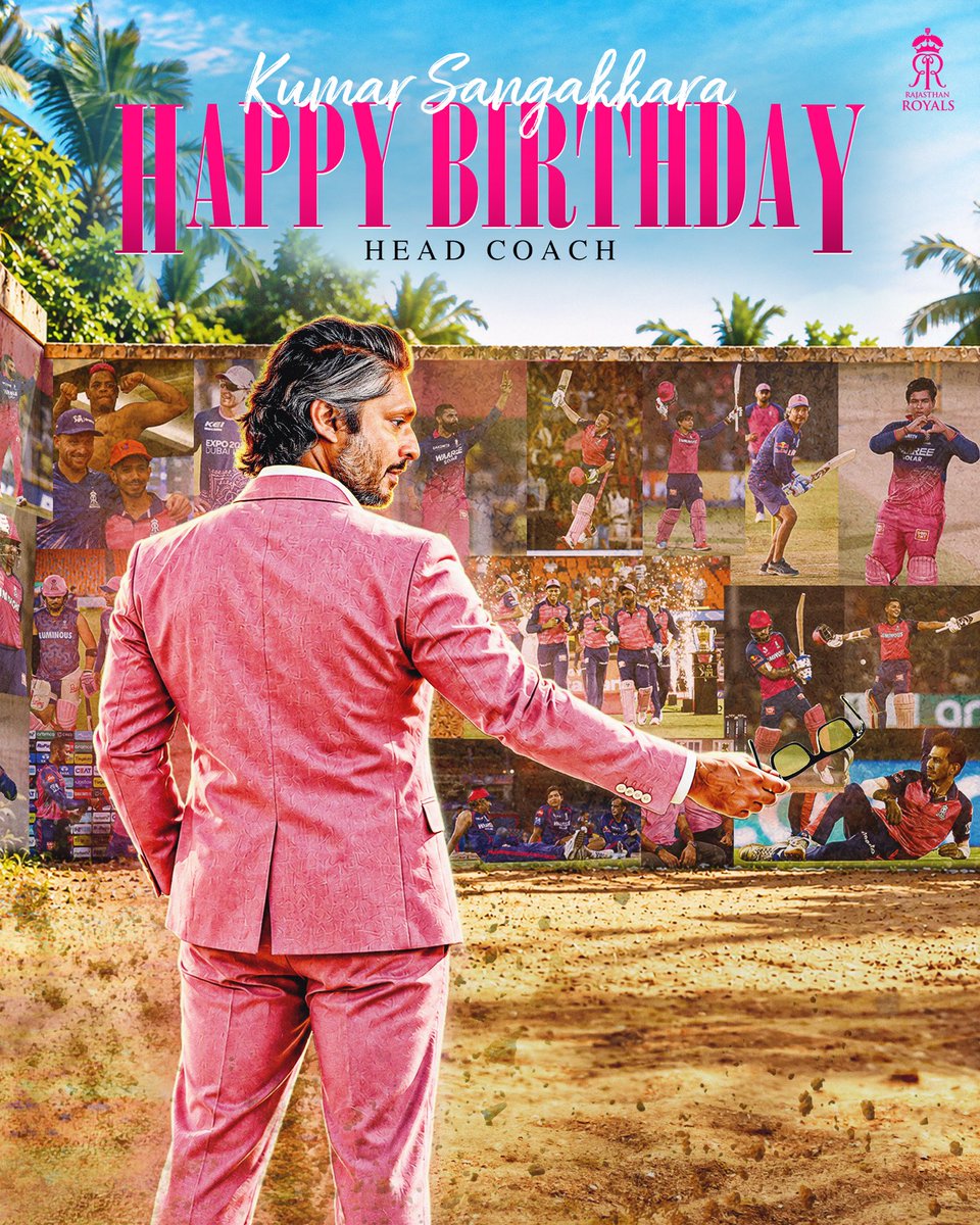 rajasthanroyals's tweet photo. They say every team needs a vision. Ours just happens to come with a signature pair of glasses 🥶💗

Happy birthday to our main man, Head Coach Kumar Sangakkara 👑 https://t.co/cT43x4xjZh