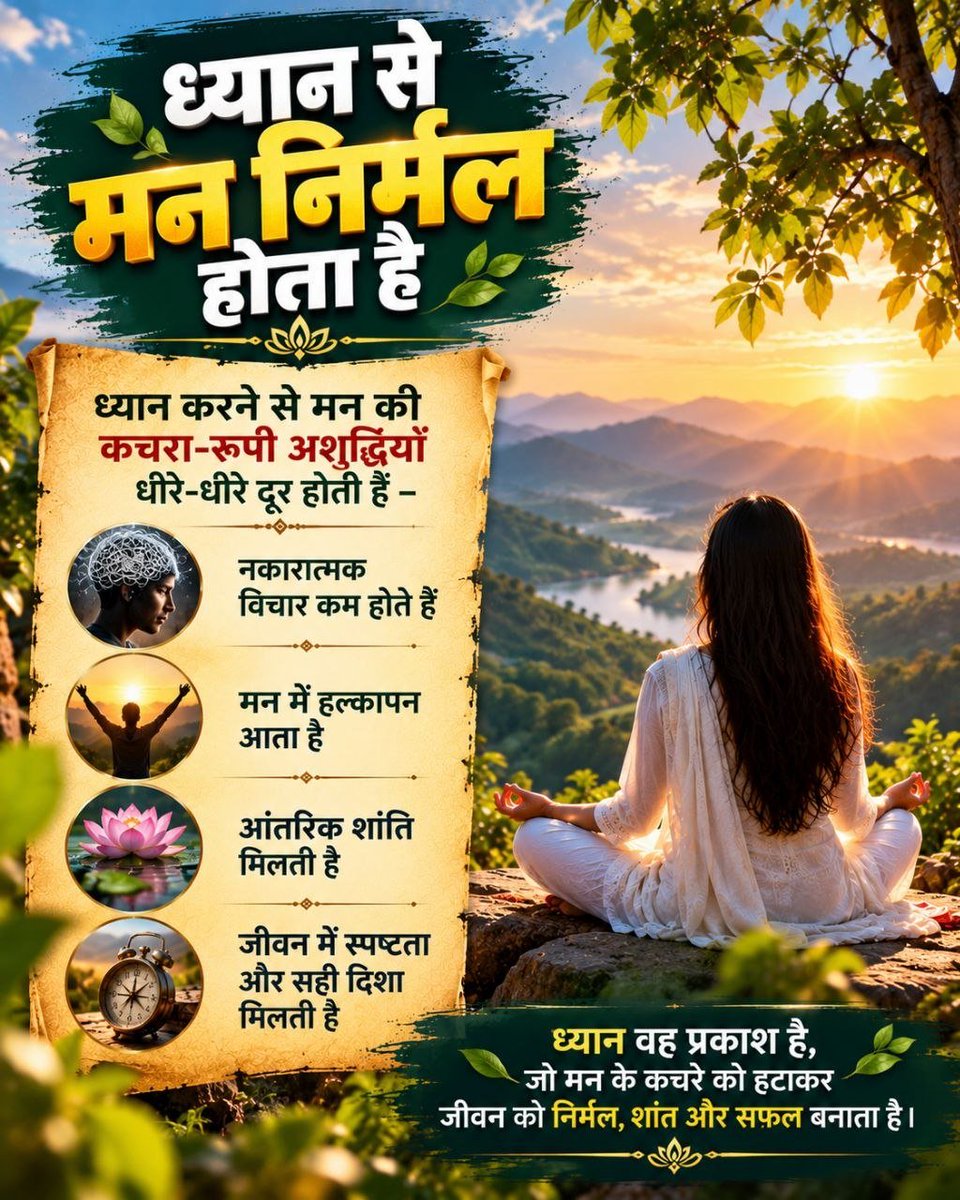 sonaranjali's tweet photo. @Asharamjiashram ध्यान का अभ्यास केवल व्यक्तिगत शांति तक सीमित न रखें। अपने व्यवहार में धैर्य, दया, सत्य और सेवा की भावना को भी महत्व दें। ब्रह्ममुहूर्त में साधना करके दिनभर अच्छे आचरण का संकल्प लें। Sant Shri Asharamji Bapu बताएं अनुसार Dhyan Ke Labh जानें और #BrahmaMuhurta को सार्थक बनाएँ। https://t.co/KesqWittIG