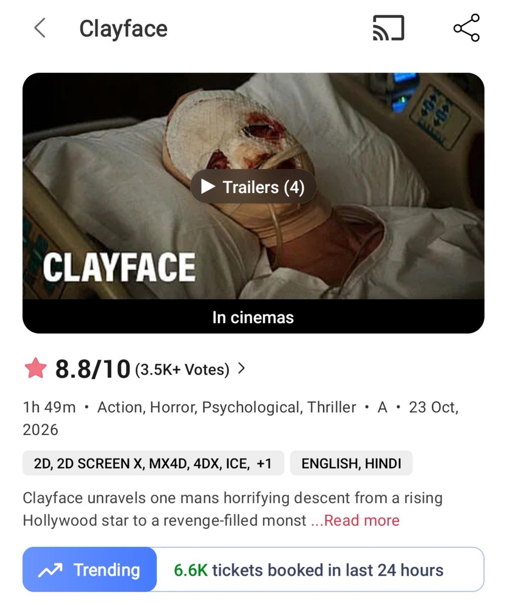 BNDBugle's tweet photo. π©Έ DARKNESS IS DRAWING ATTENTION! π§
#Clayface records 6.6K tickets booked in the last 24 hours! π₯
Ready to enter the darker side of DC? π
#Clayface #DCStudios #DCU #DCComics #GothamCity #HorrorMovie #PsychologicalHorror #SuperheroMovies https://t.co/RaSNVXwBSk