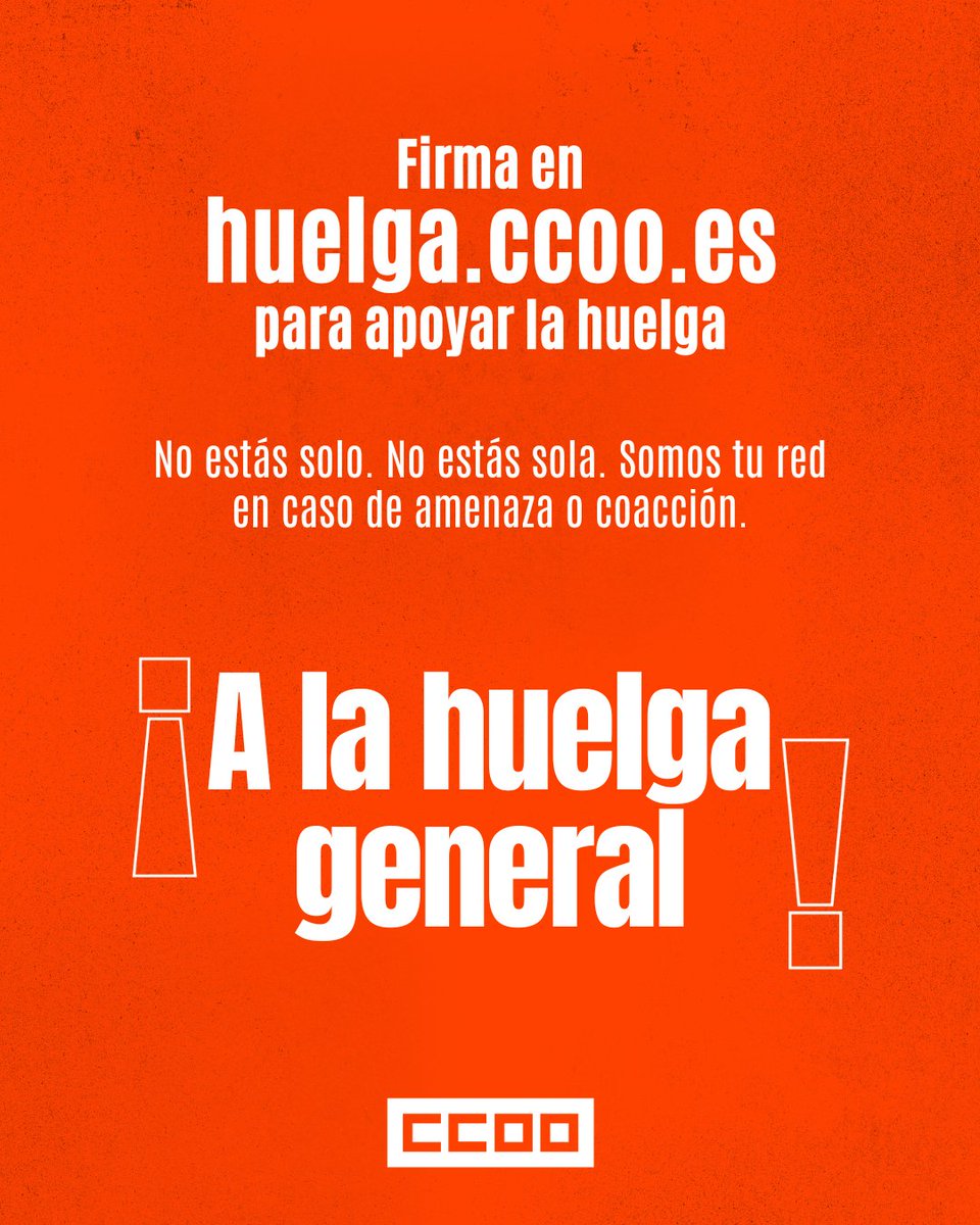 FSCdeCCOO's tweet photo. 🔴 Tu empresa no puede sancionarte, despedirte o derivar tus tareas a otras personas si vas a la huelga.

🔴 ¡El 11 de noviembre, a la huelga general!

#HuelgaGeneral11N https://t.co/jhWDe302K2